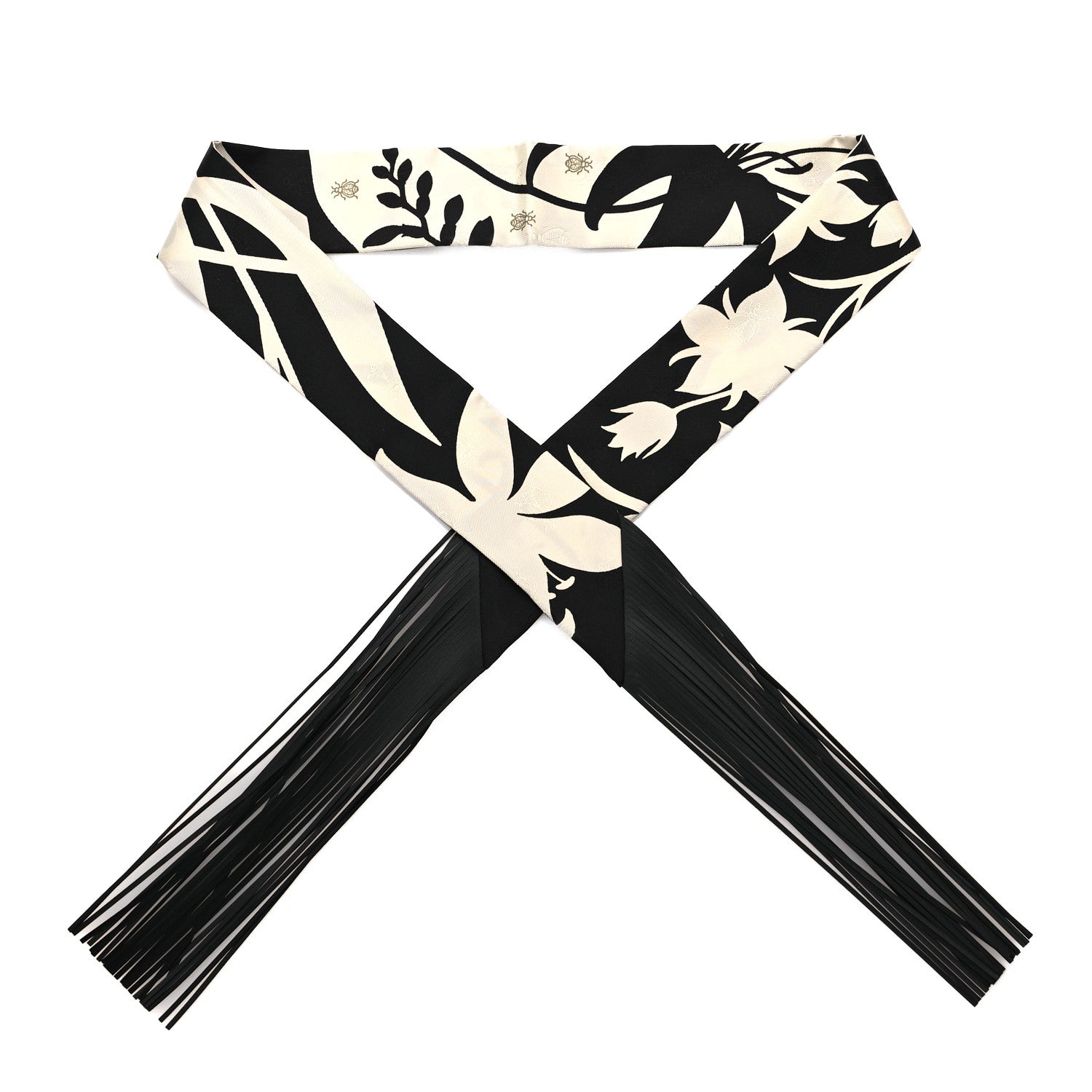 Silk Calfskin Bouquet Final Fringed Twilly Creme Black