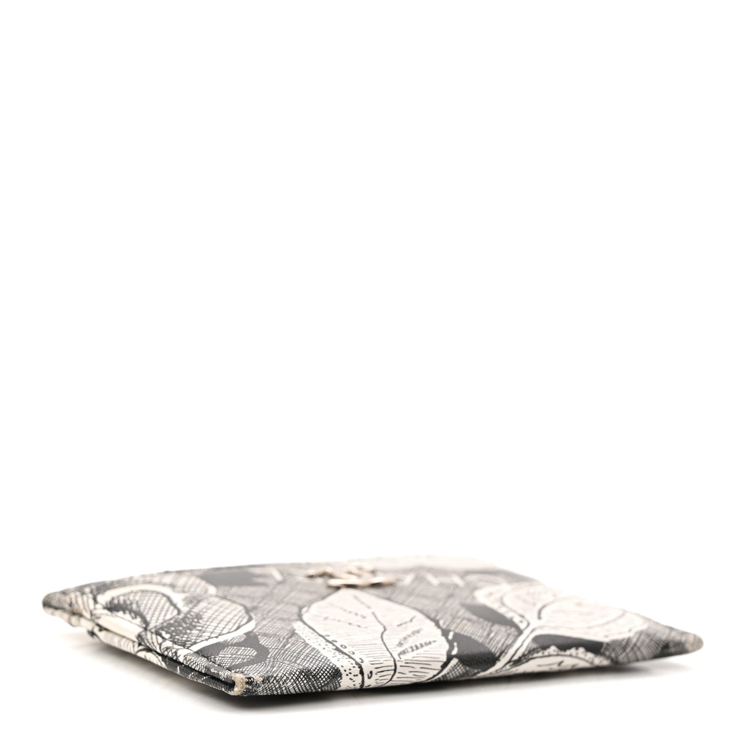Coated Canvas Lambskin Quilted Camellia Card Holder Black White
