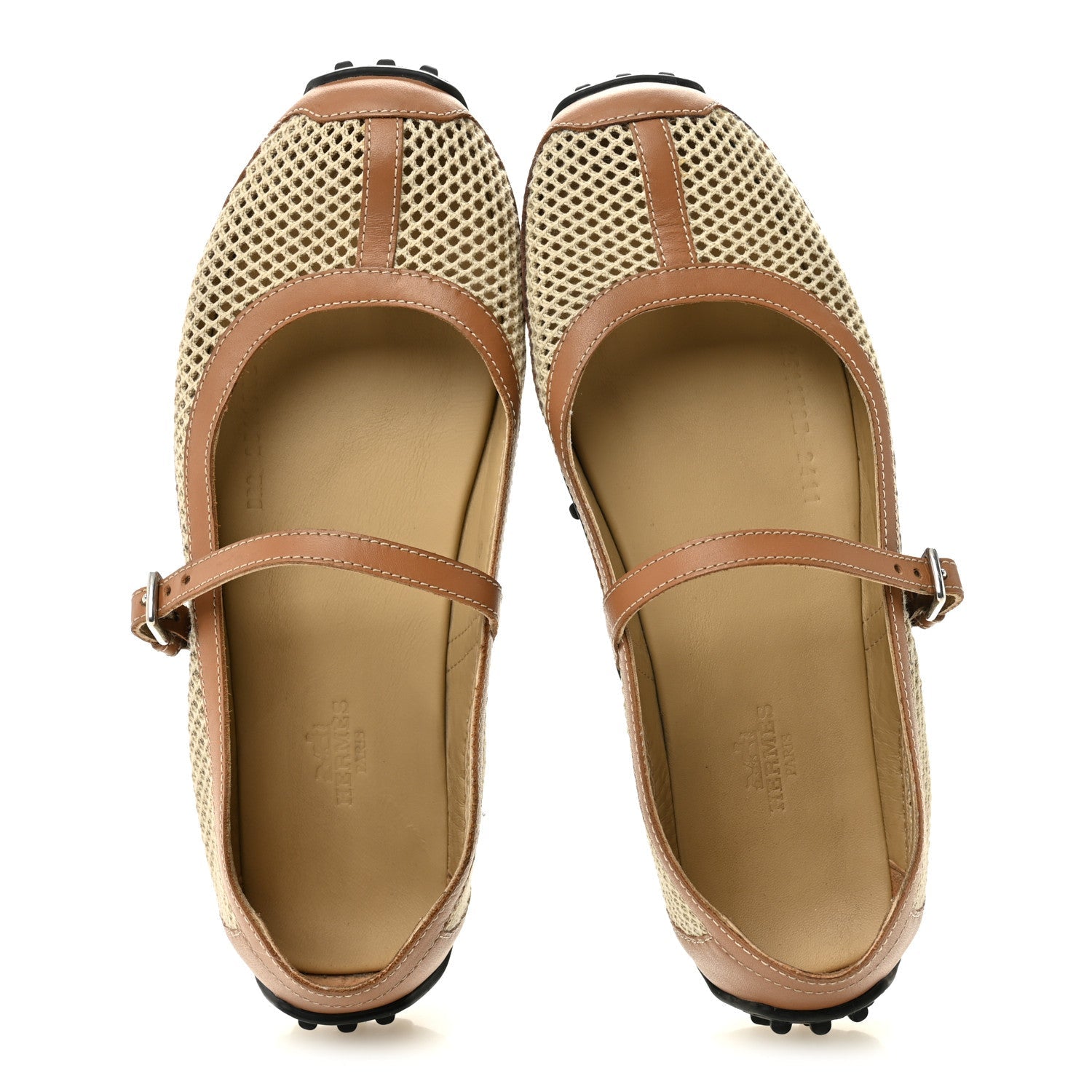 Crochet Knit Calfskin Kichu Ballet Flats 37.5 Beige Lin Naturel