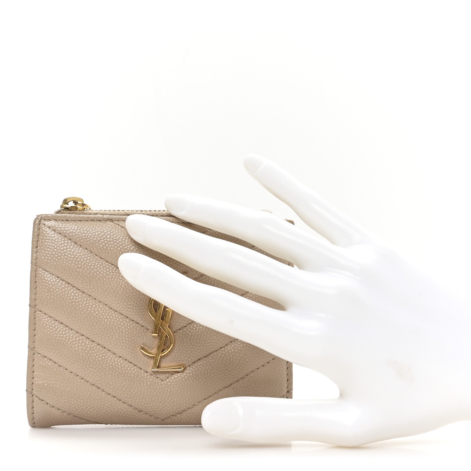 Grain De Poudre Matelasse Chevron Monogram Zipped Card Case Dark Beige