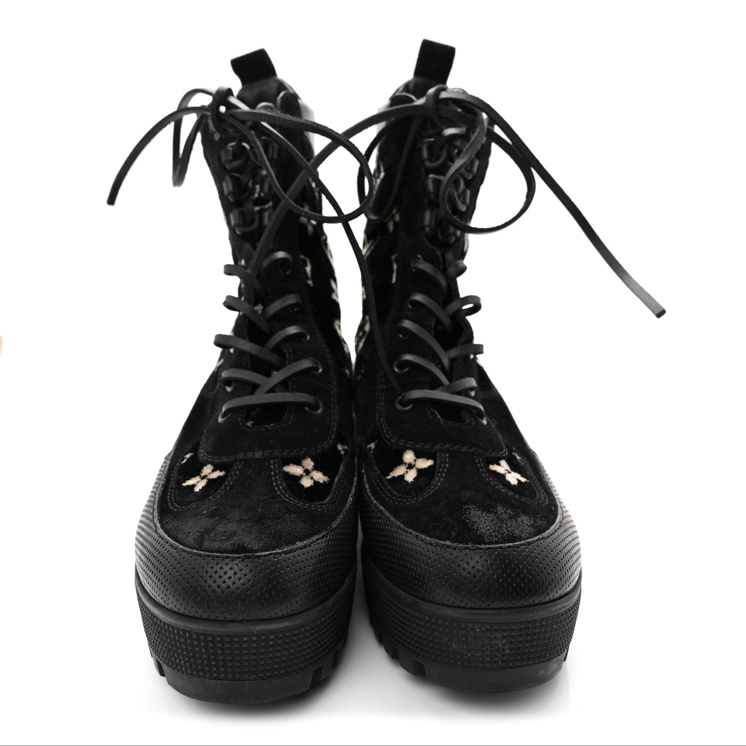 Velvet Calfskin Monogram Laureate Platform Desert Boots 40 Black White