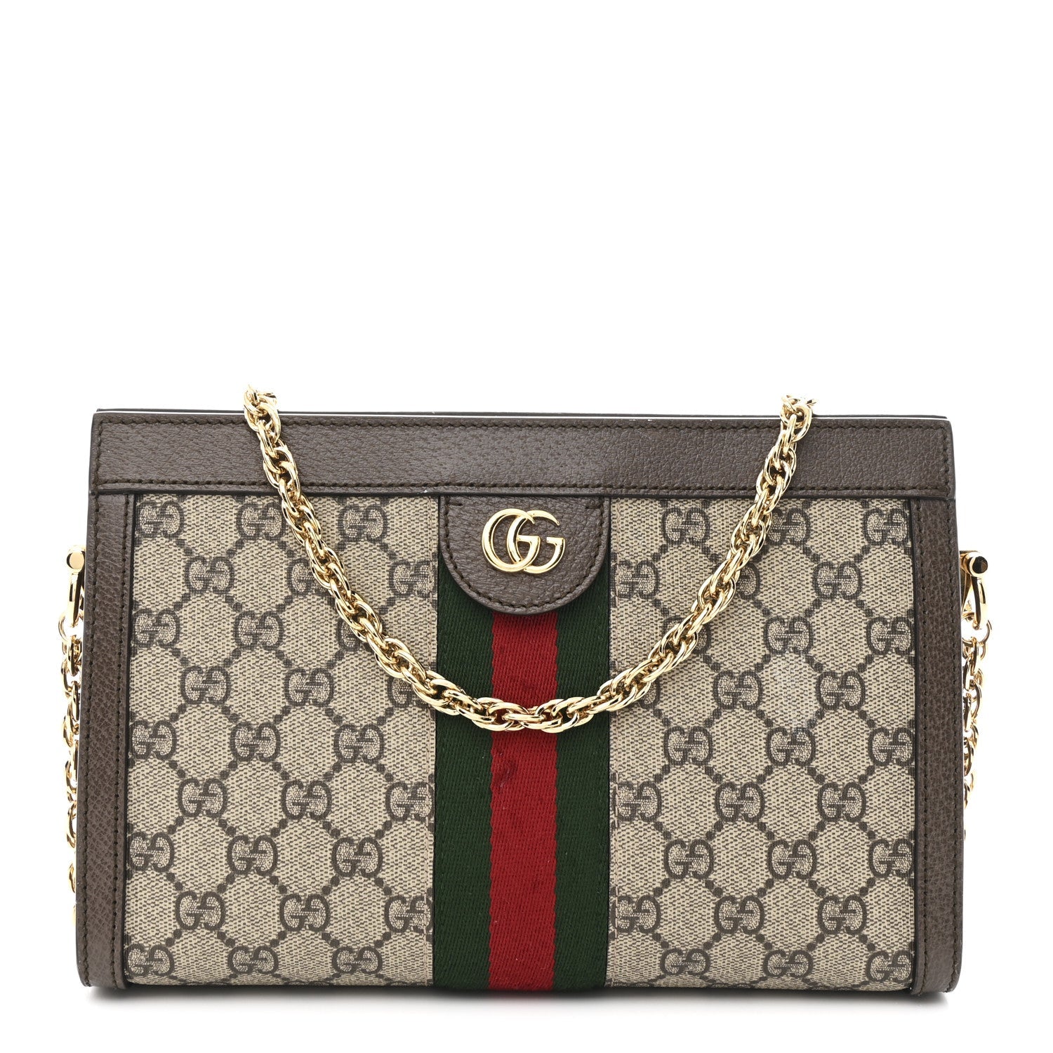 GG Supreme Monogram Web Small Ophidia Chain Shoulder Bag Brown