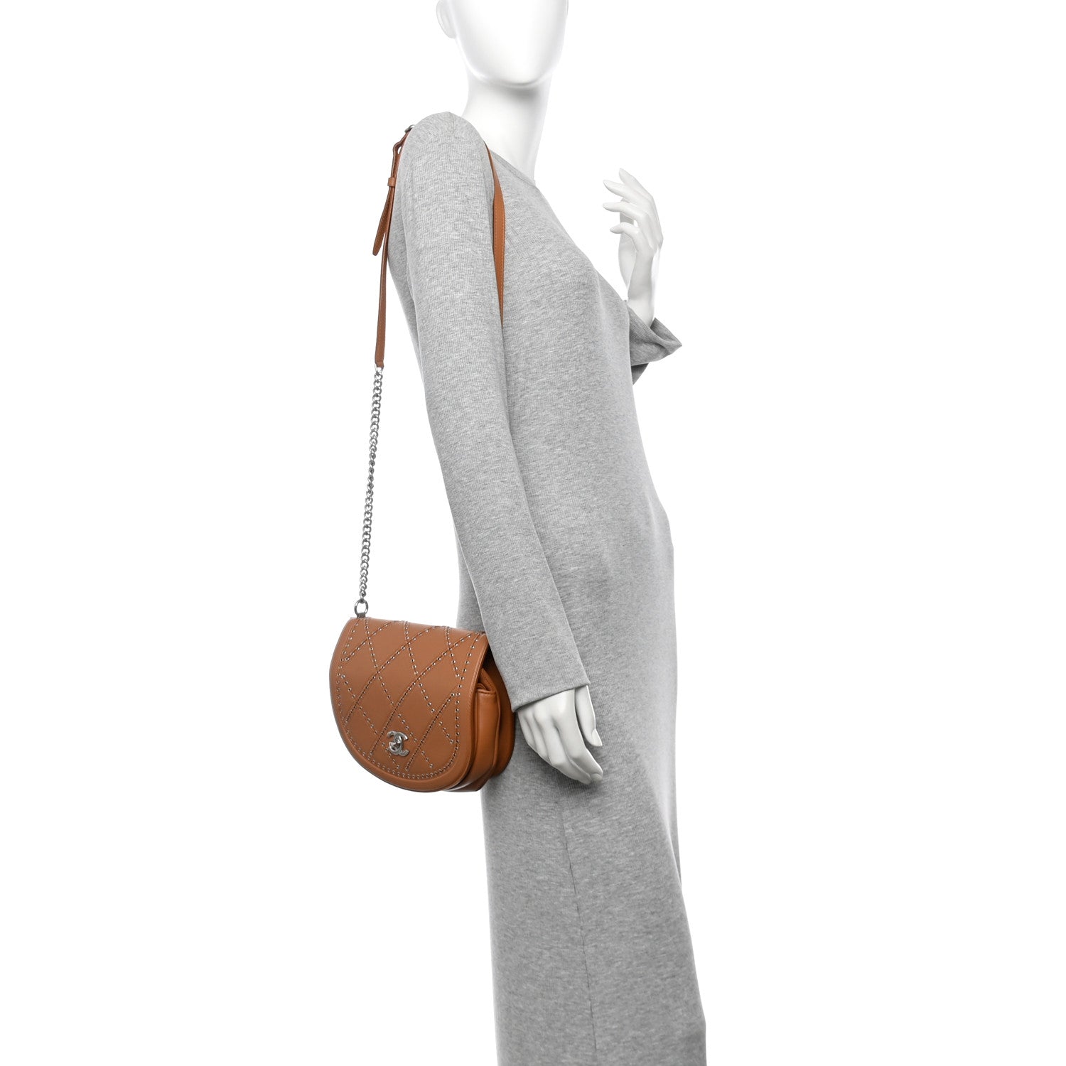 Calfskin Coco Eyelets Small Flap Bag Camel