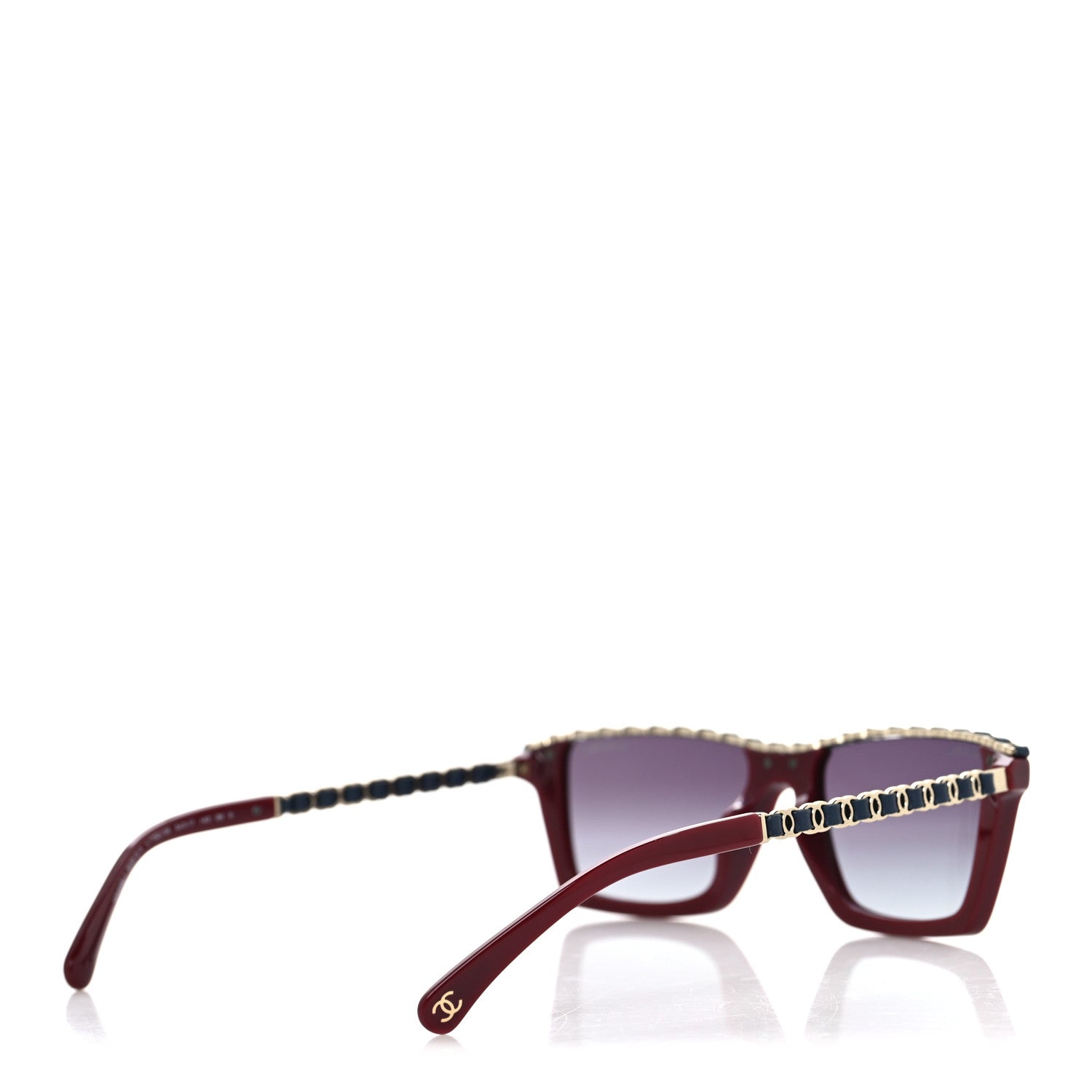 Acetate Metal Calfskin CC Square Sunglasses 5548-Q-A Burgundy
