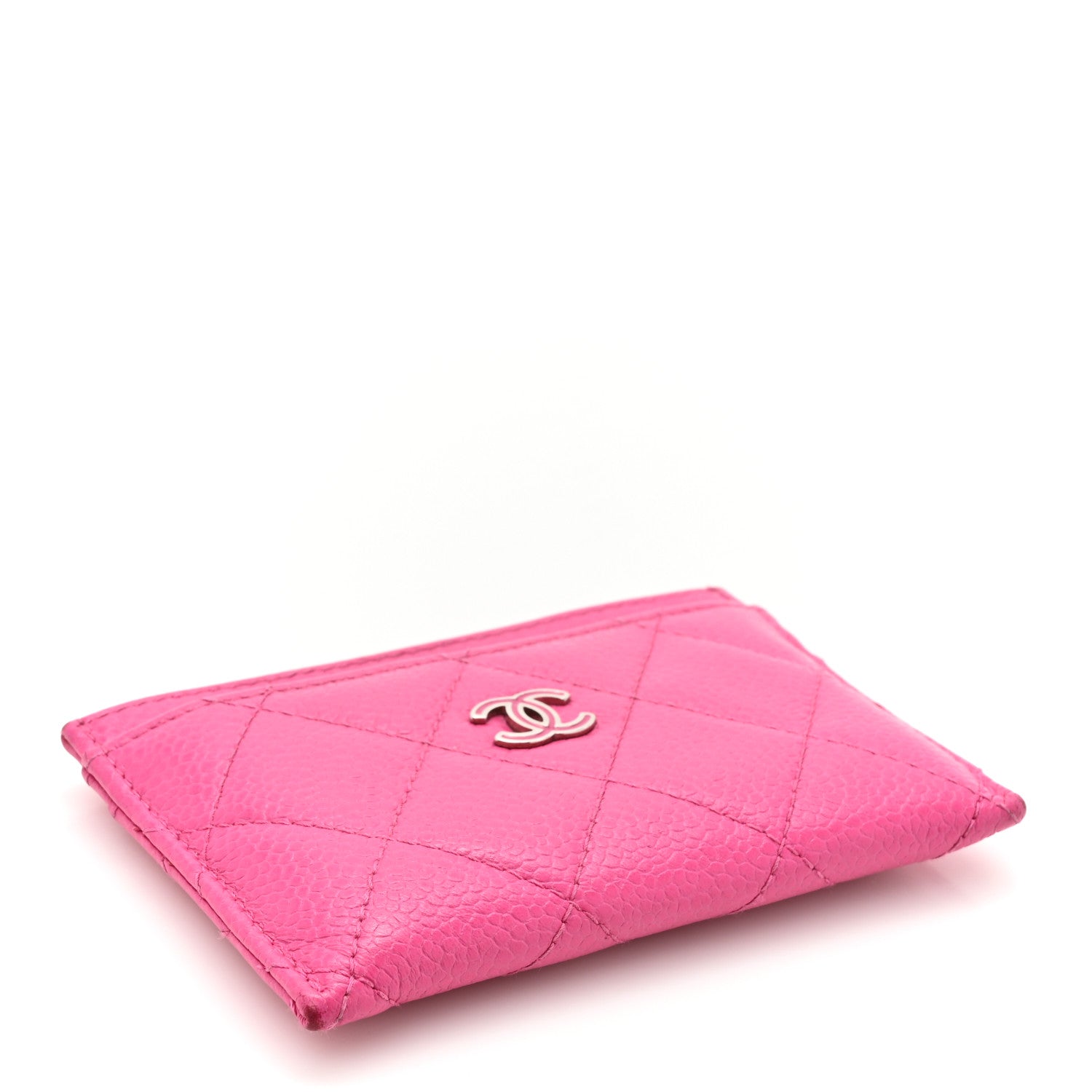 Caviar Quilted Enamel Card Holder Pink