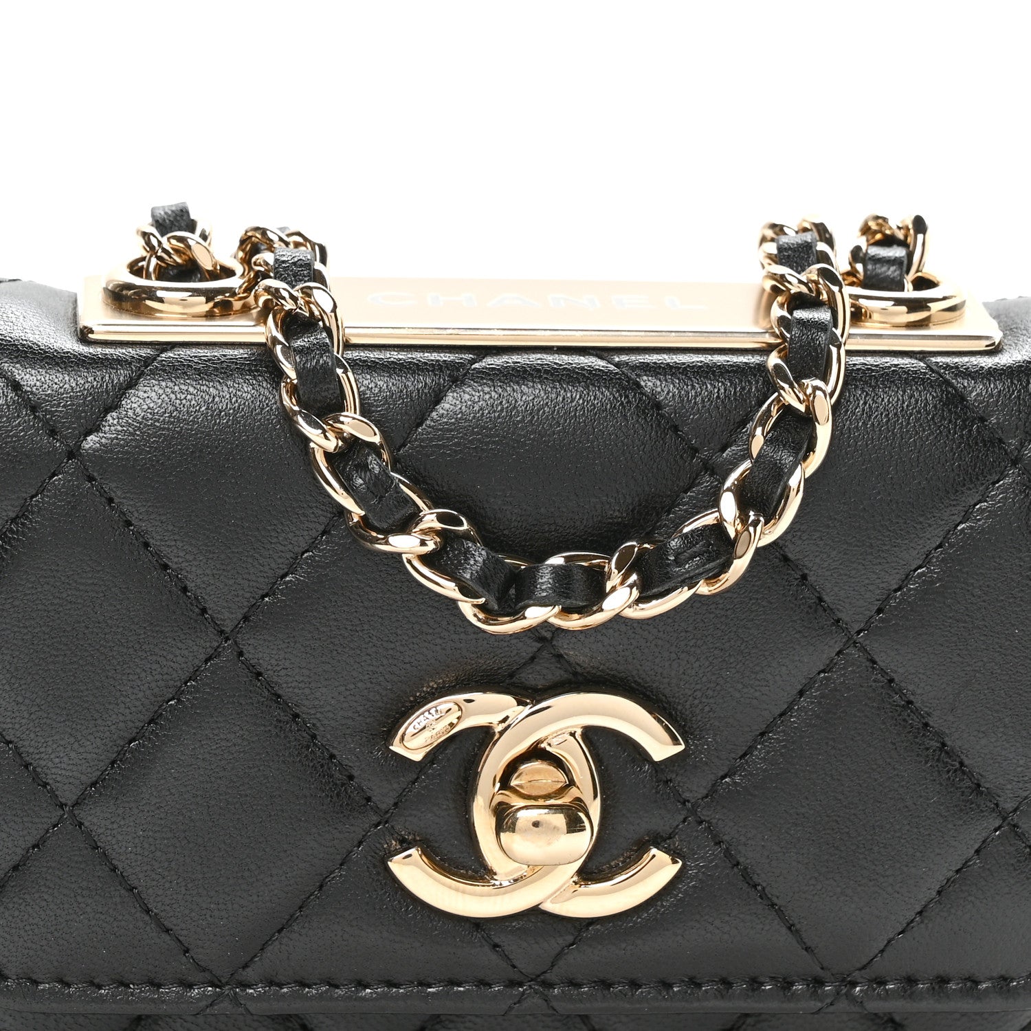Lambskin Quilted Trendy CC Card Holder On Chain Black