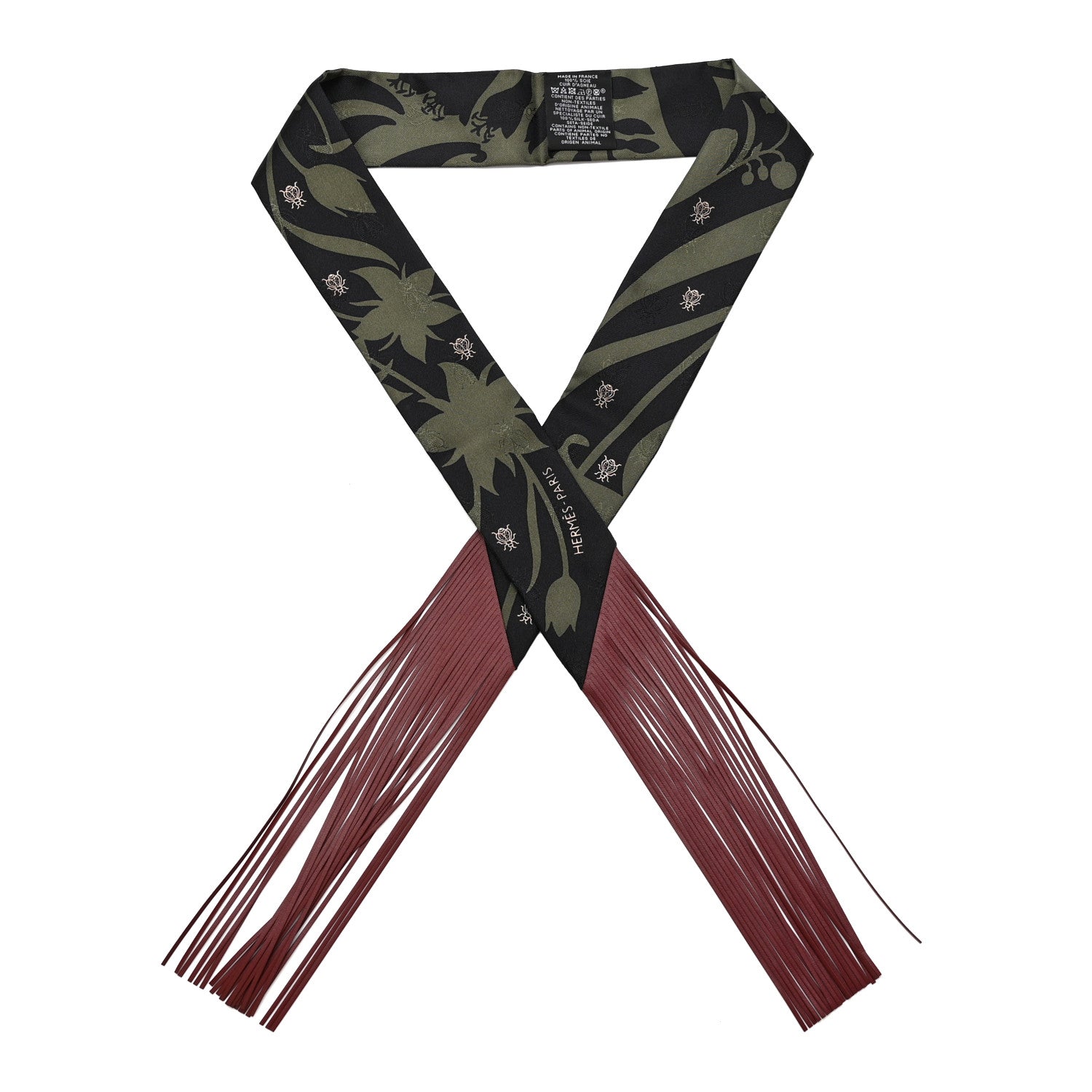 Calfskin Bouquet Final Fringed Twilly Vert Loden Black