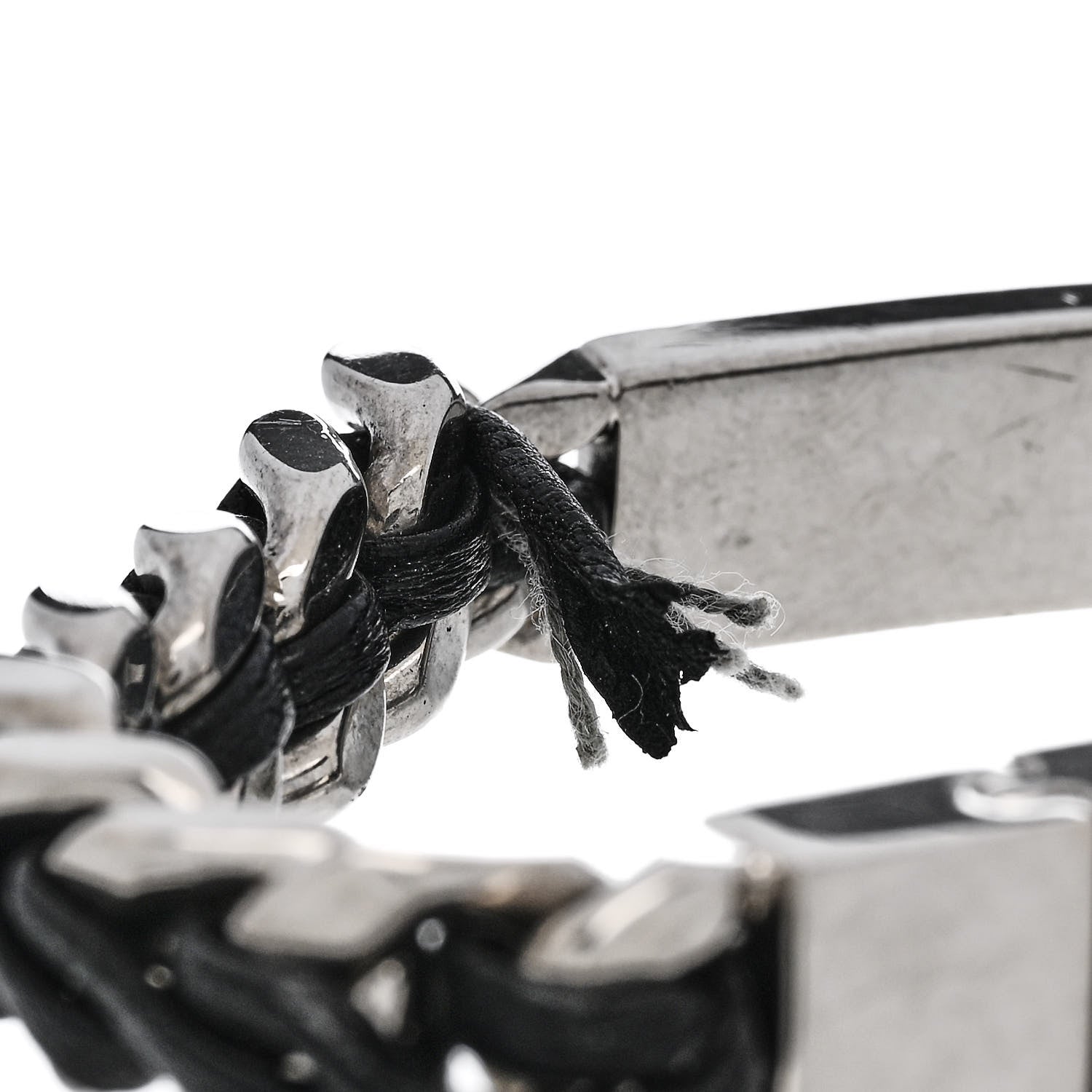 Metal Leather Curb Chain Bracelet Oxidized Silver Black