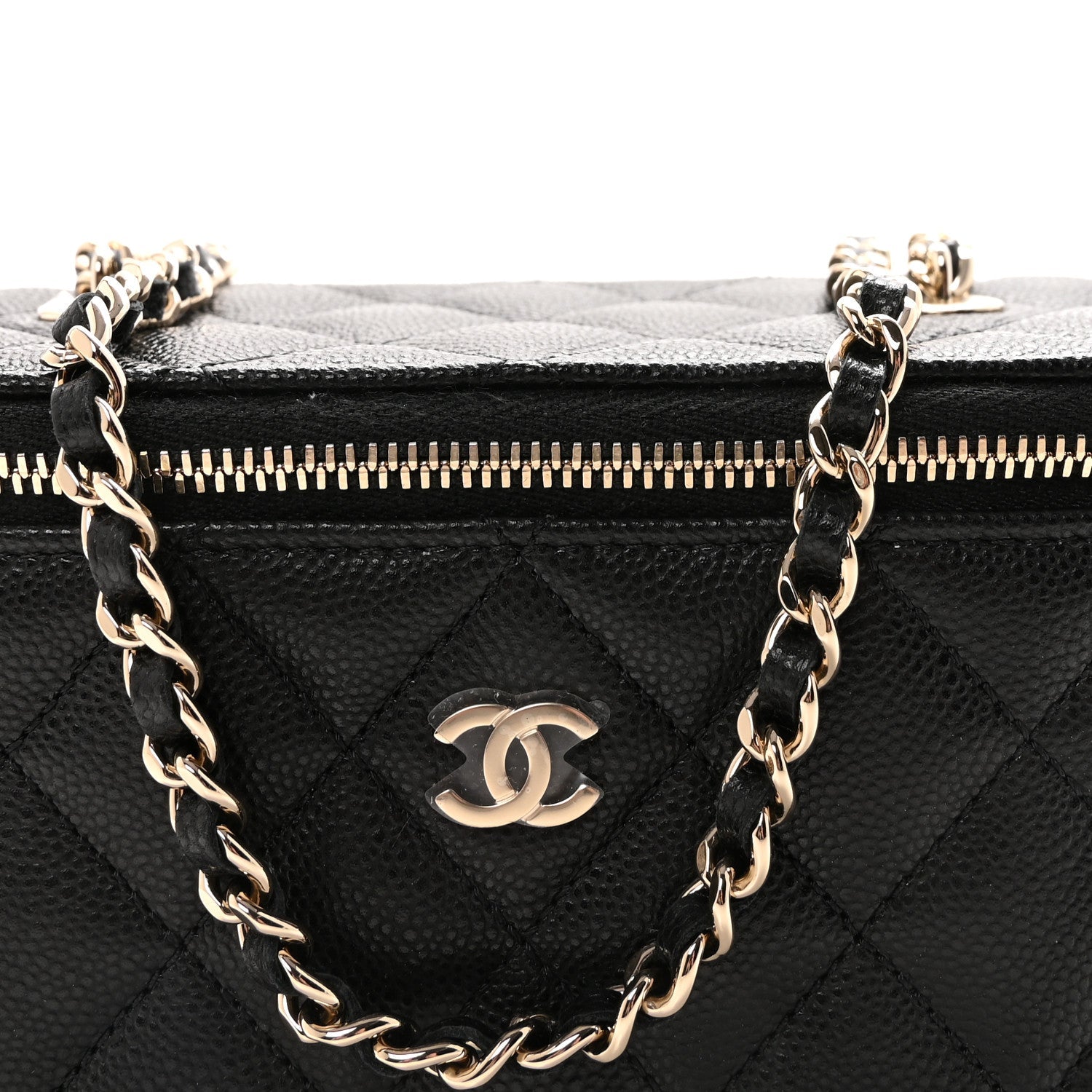 Caviar Quilted Small Vanity Case With Chain Black