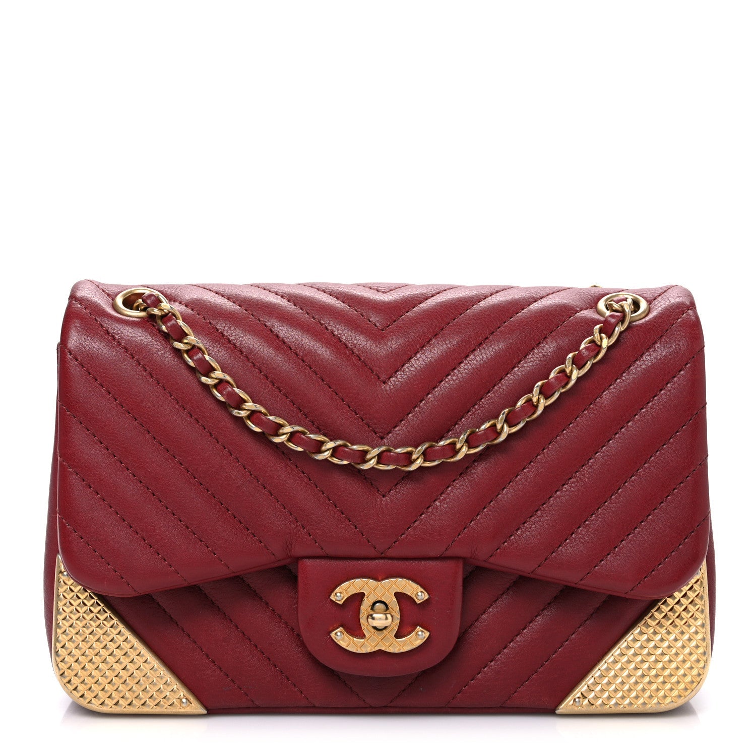 Calfskin Chevron Quilted Mini Rock The Corner Flap Red