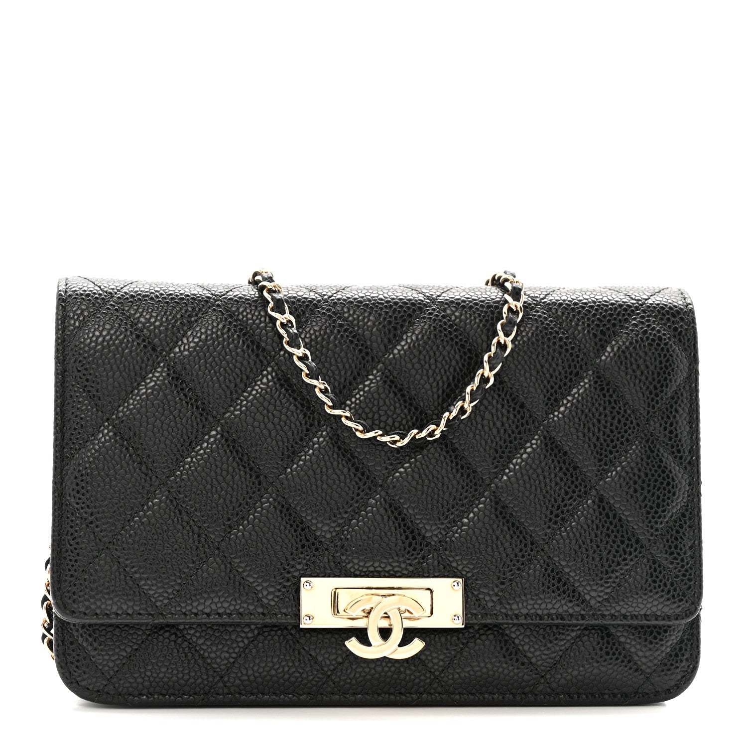 Caviar Quilted Golden Class Wallet On Chain WOC Black