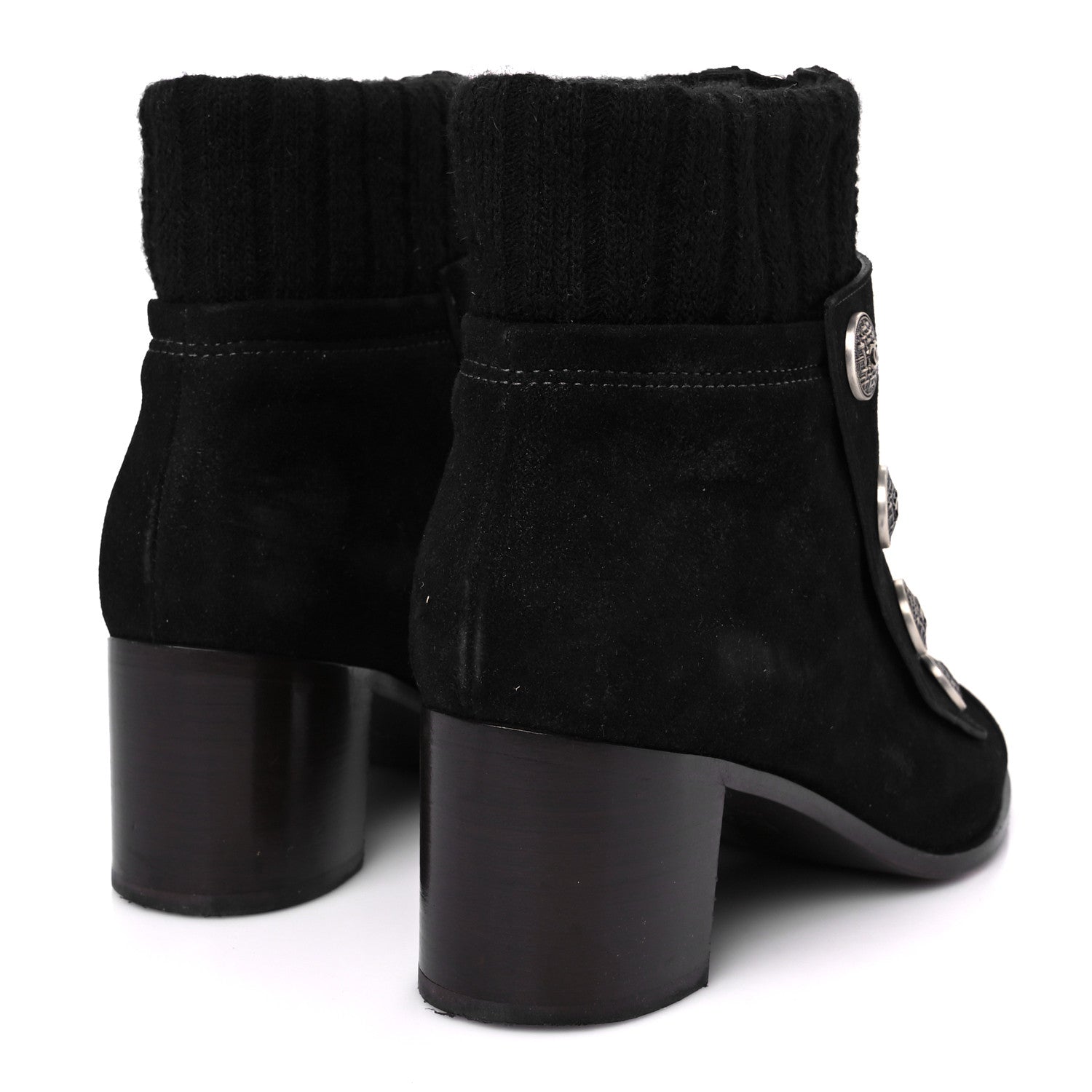 Suede Calfskin Knit Button Ankle Boots 36.5 Black