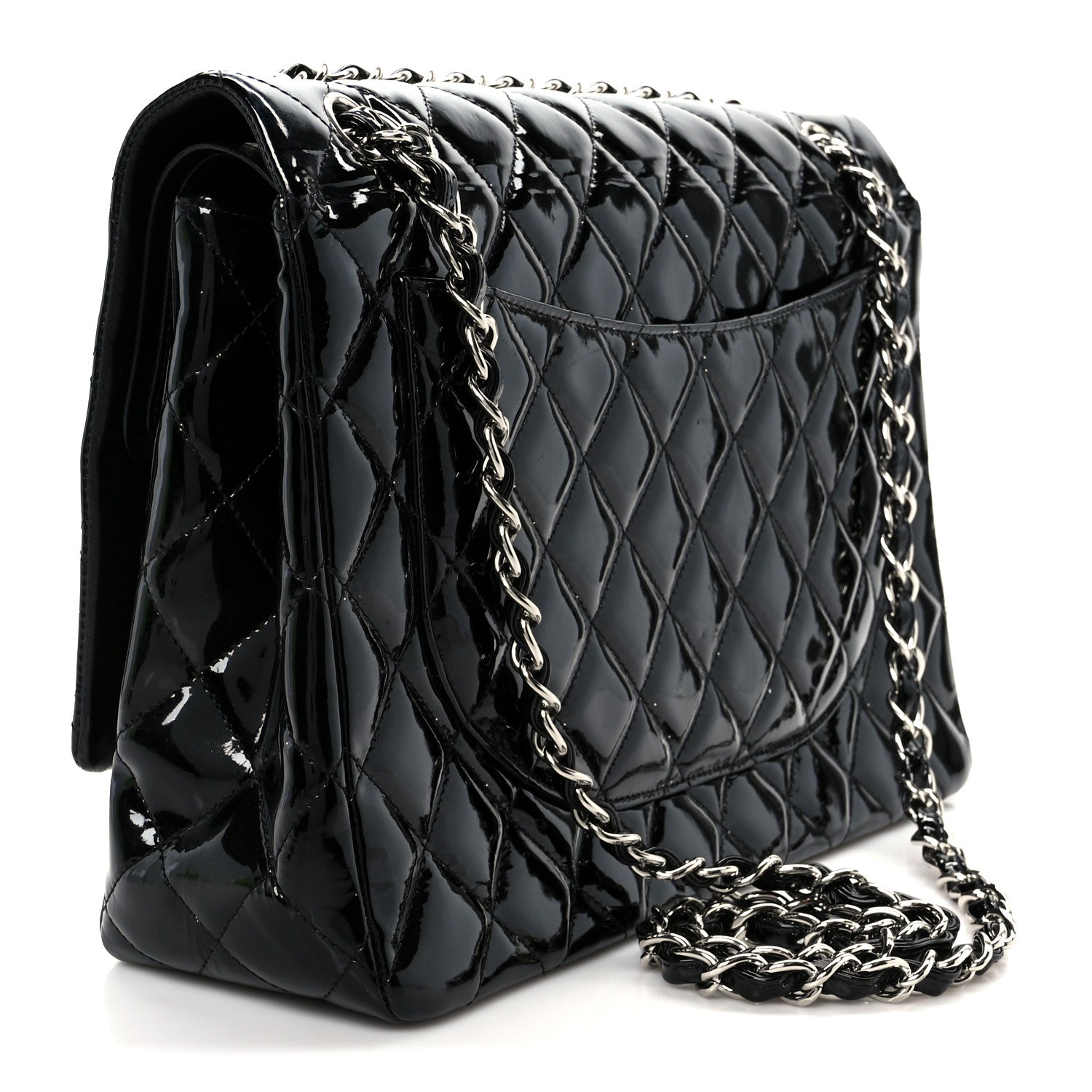 Patent Quilted Maxi Double Flap Black