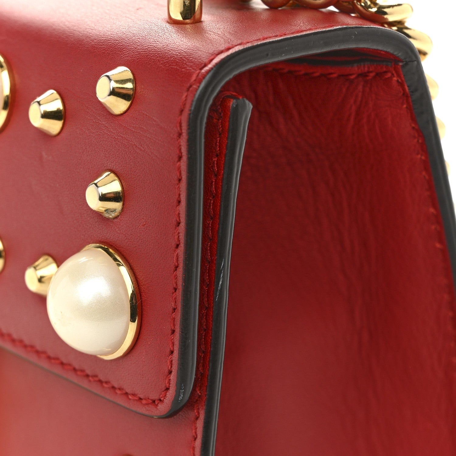 Calfskin Studded Small Padlock Shoulder Bag Hibiscus Red