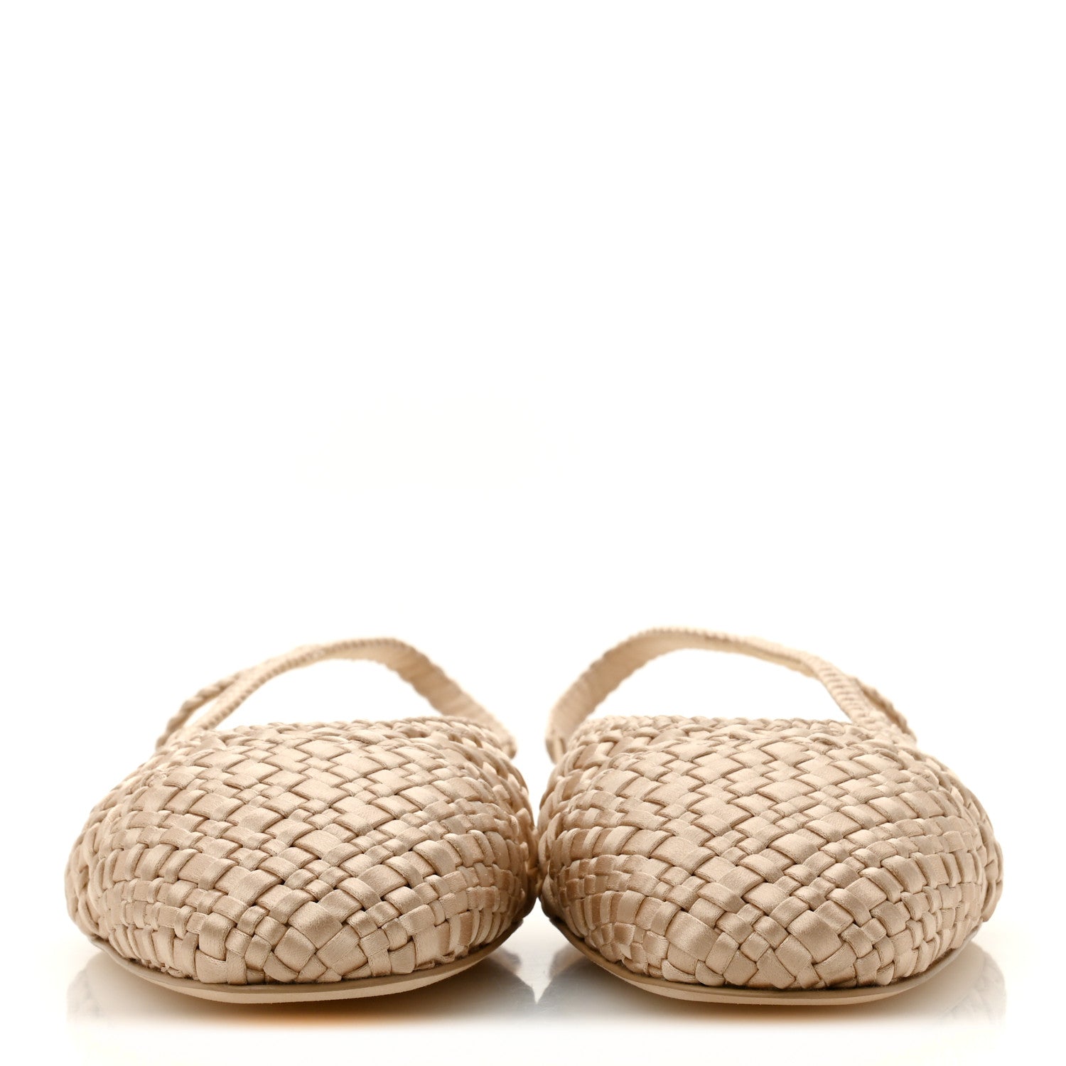 Satin Braided Slingback Flats 40.5 Beige