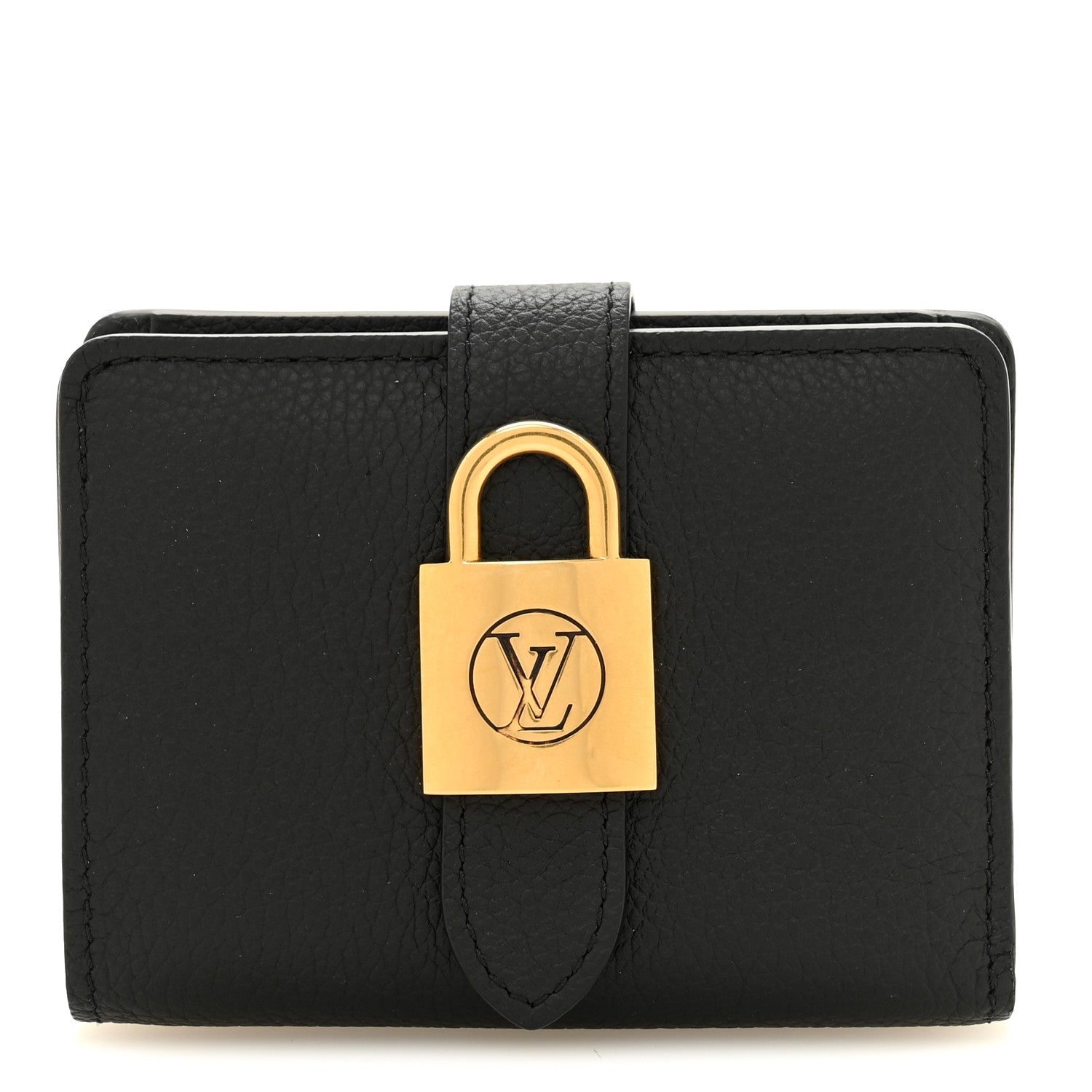 Grained Calfskin Low Key Compact Wallet Black