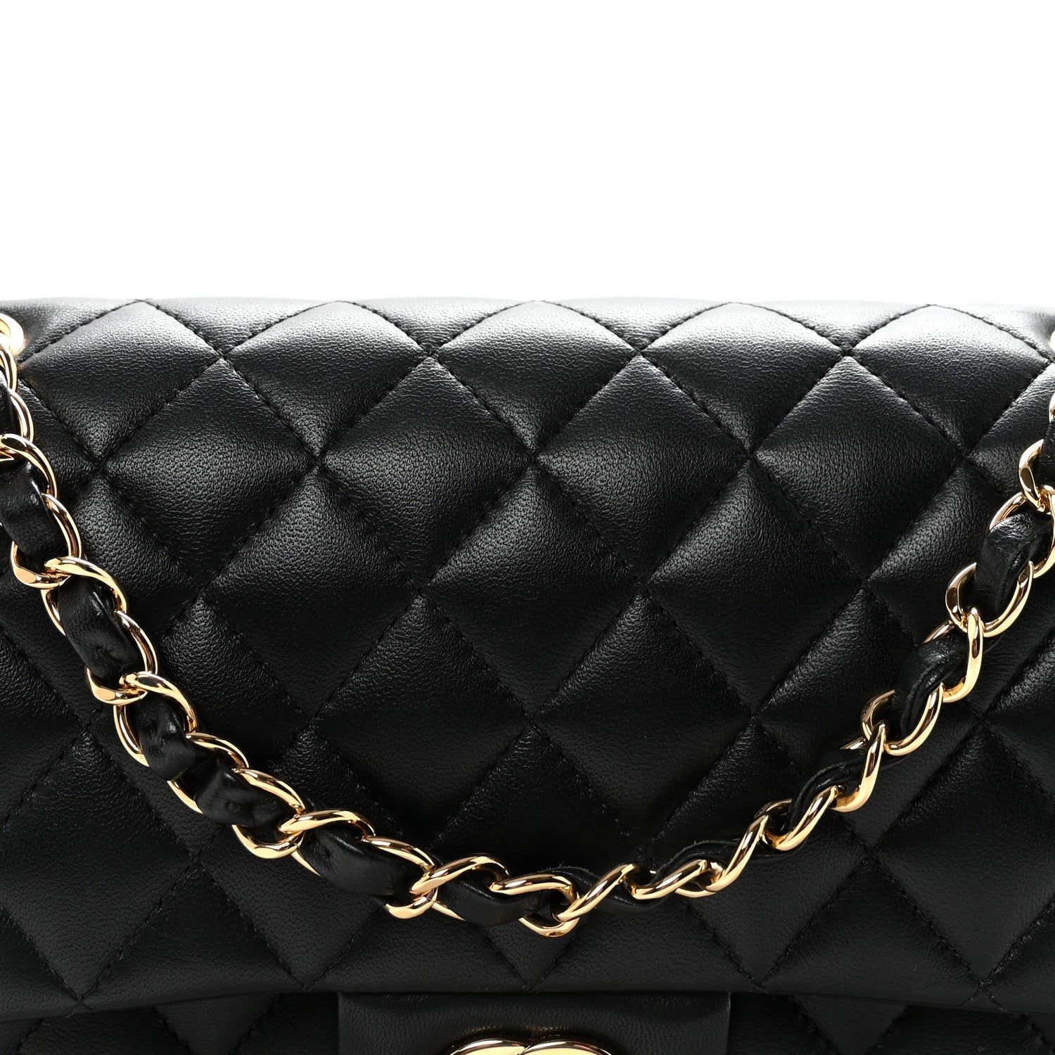 Lambskin Quilted Medium Double Flap Black