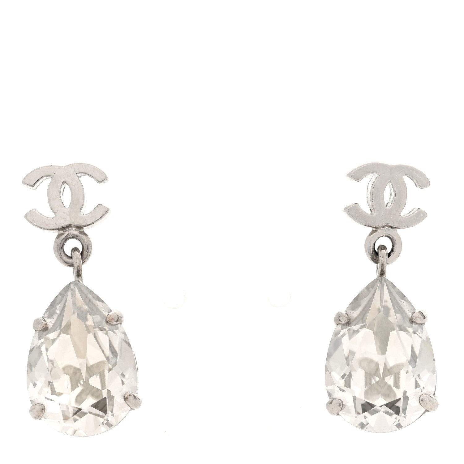 Crystal CC Tear Drop Earrings Silver