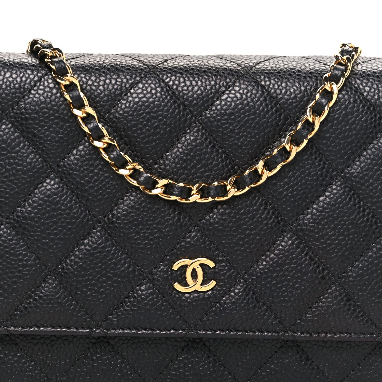 Caviar Quilted Wallet on Chain WOC Black
