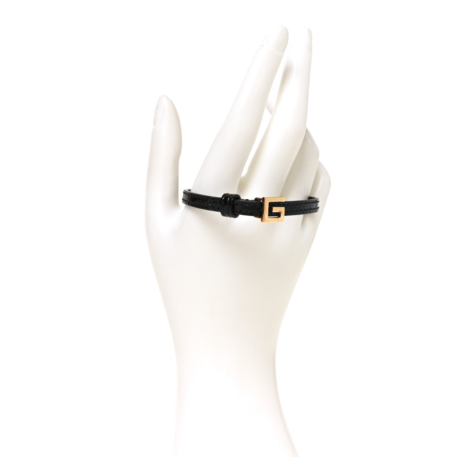 Patent Calfskin Metal Square G Bracelet M Black Gold