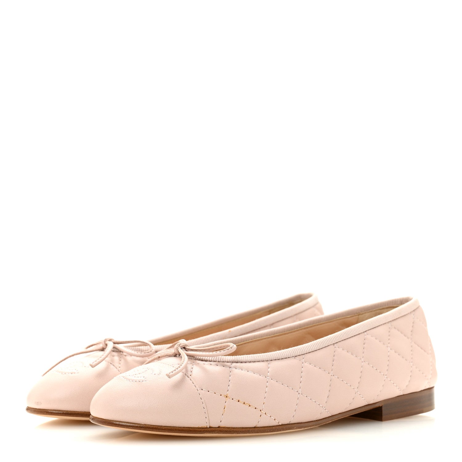 Lambskin Quilted CC Cap Toe Ballerina Flats 36 Light Pink