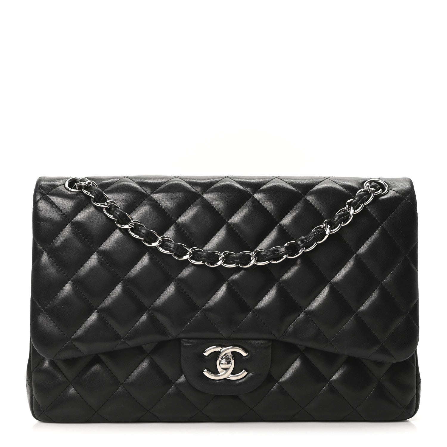 Lambskin Quilted Jumbo Double Flap Black