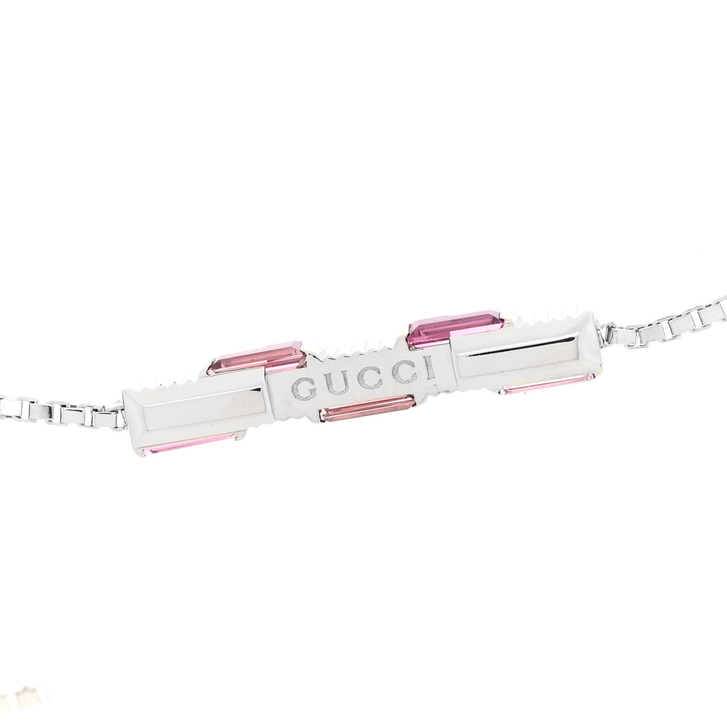 18K White Gold Pink Tourmaline Link to Love Bar Necklace
