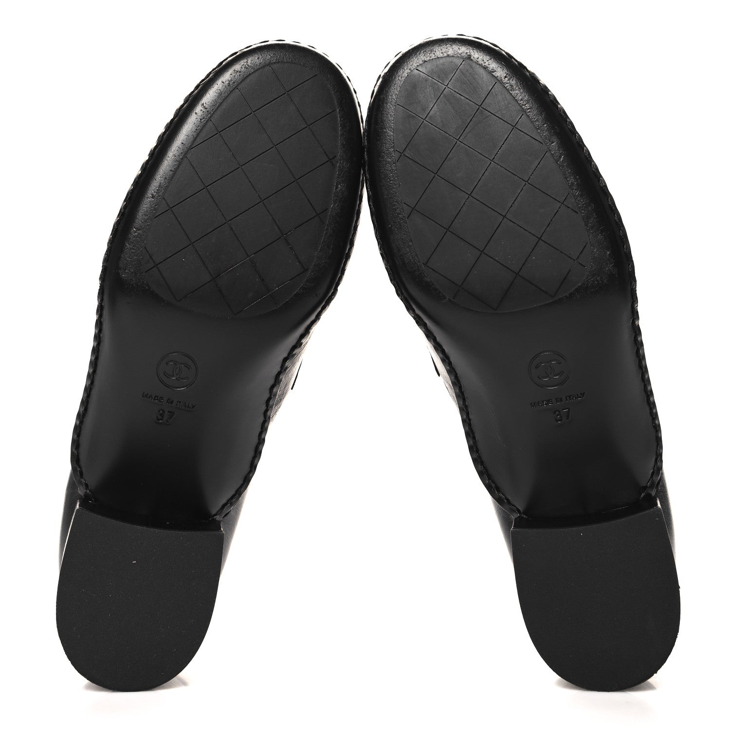 Shiny Calfskin Metal CC Loafers 37 Black