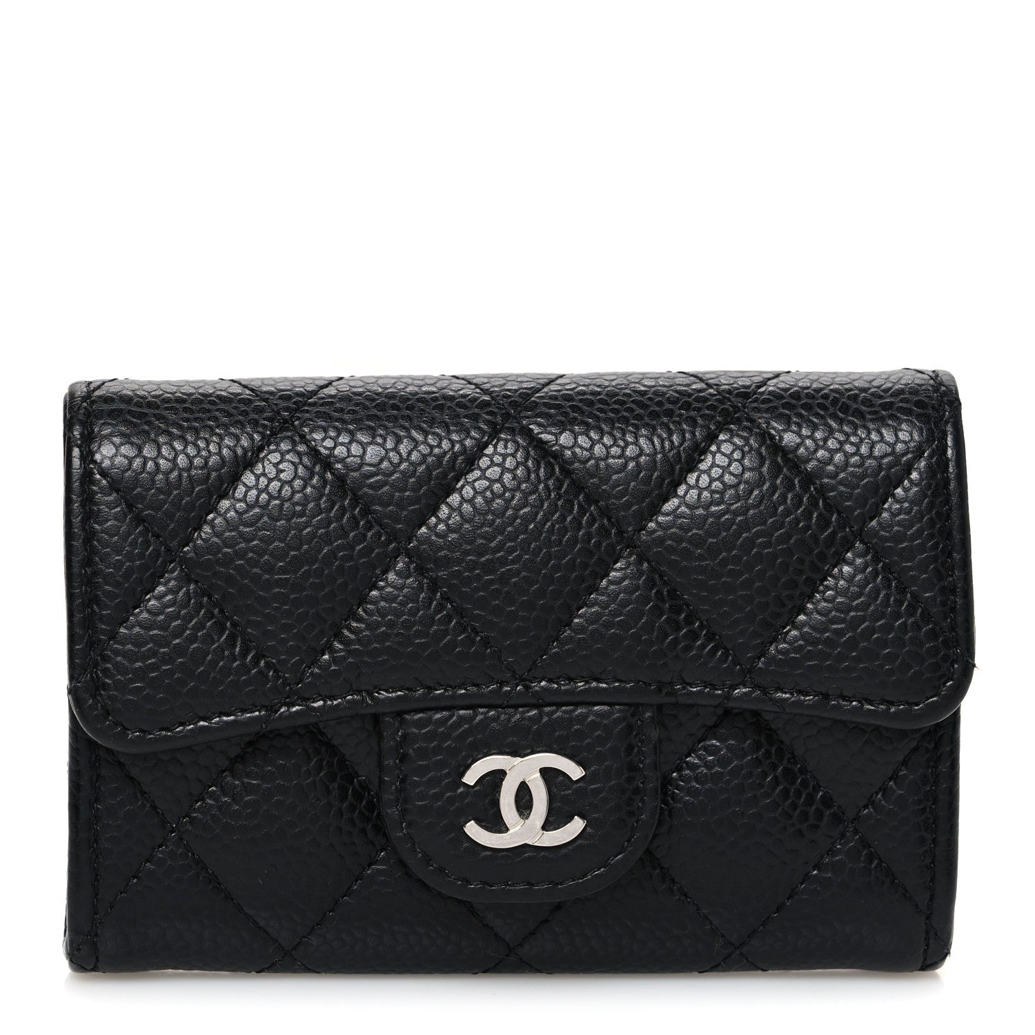 Caviar Quilted Flap Card Holder Black