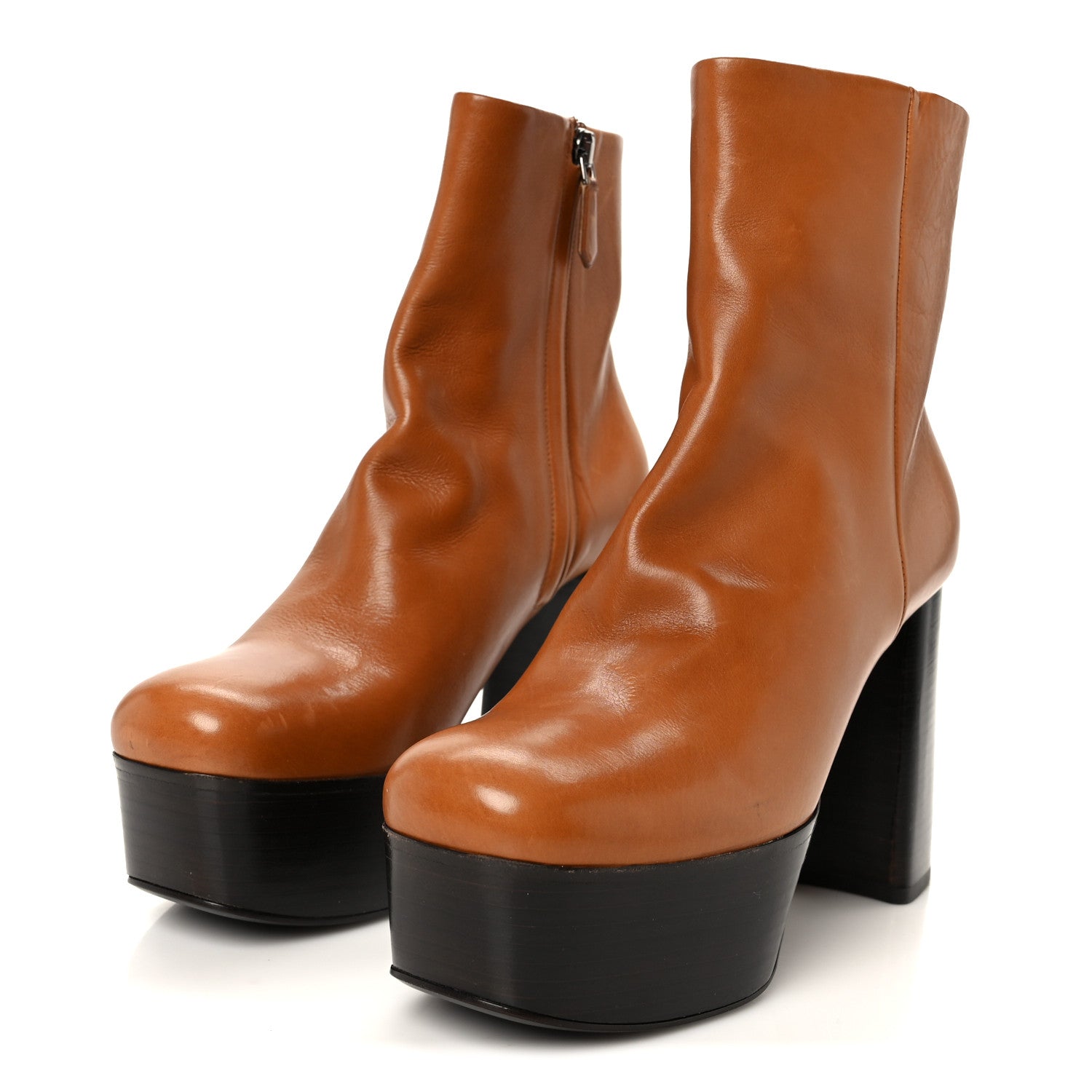 Vitello Platform Ankle Booties 37.5 Cognac