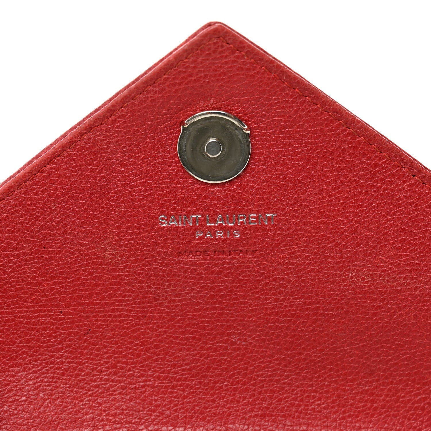 Sheepskin Matelasse Chevron Monogram College Chain Wallet New Red