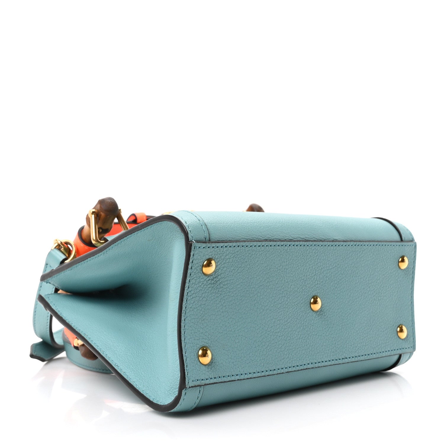 Textured Dollar Calfskin Web Mini Diana Tote Bag Dusty Azure Deep Orange