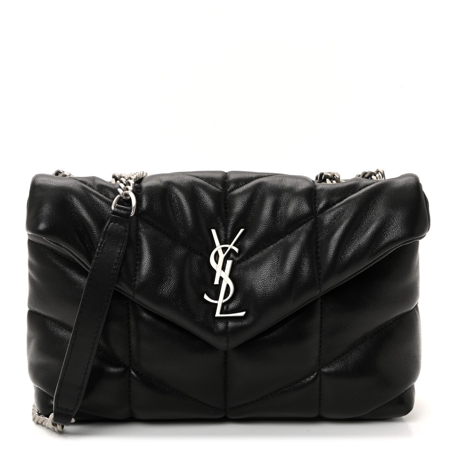 Lambskin Quilted Toy Loulou Puffer Monogram Chain Satchel Black