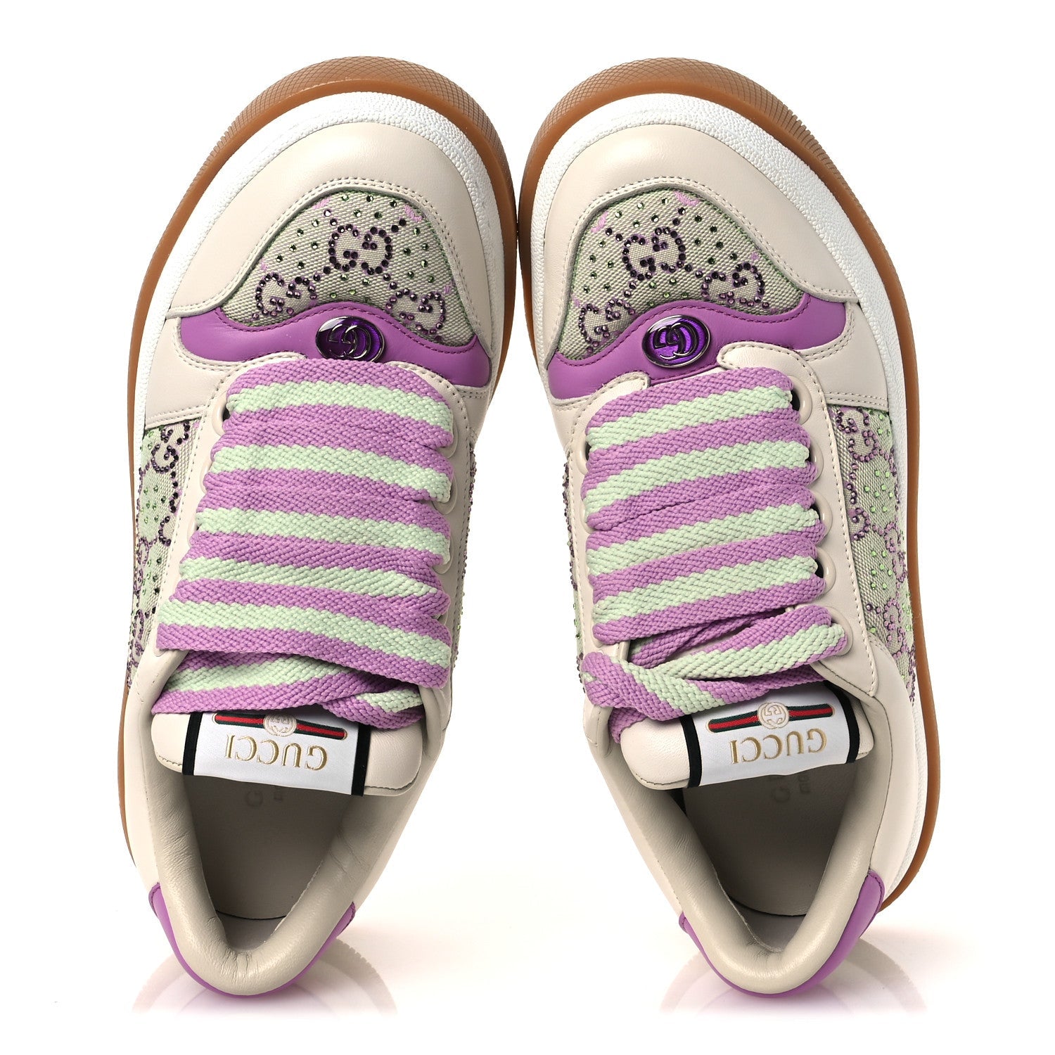Nappa Charlotte Canvas Crystal GG Monogram Womens Screener 50mm Sneakers 37.5 Off White