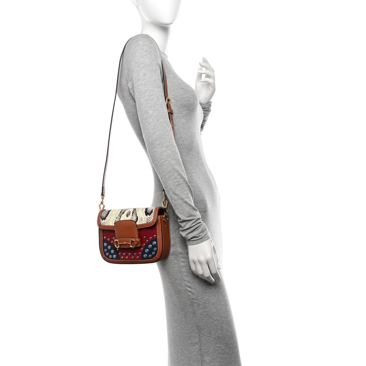 Snakeskin Studded Web Mini Horsebit 1955 Shoulder Bag Multicolor