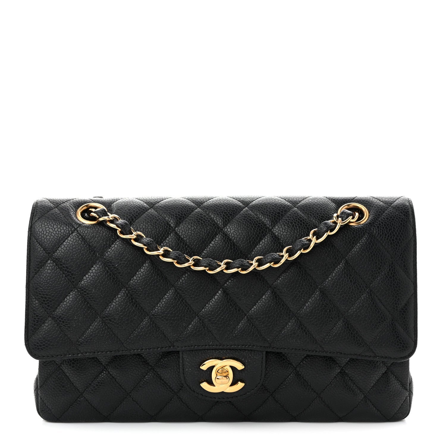 Caviar Quilted Medium Double Flap Black