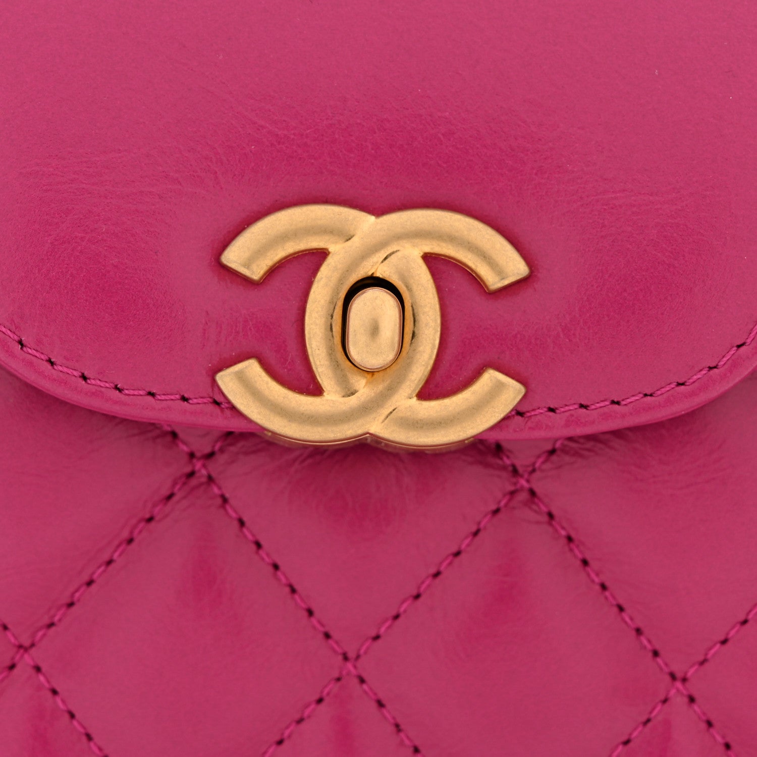 Shiny Aged Calfskin Quilted Nano Kelly Shopper Dark Pink