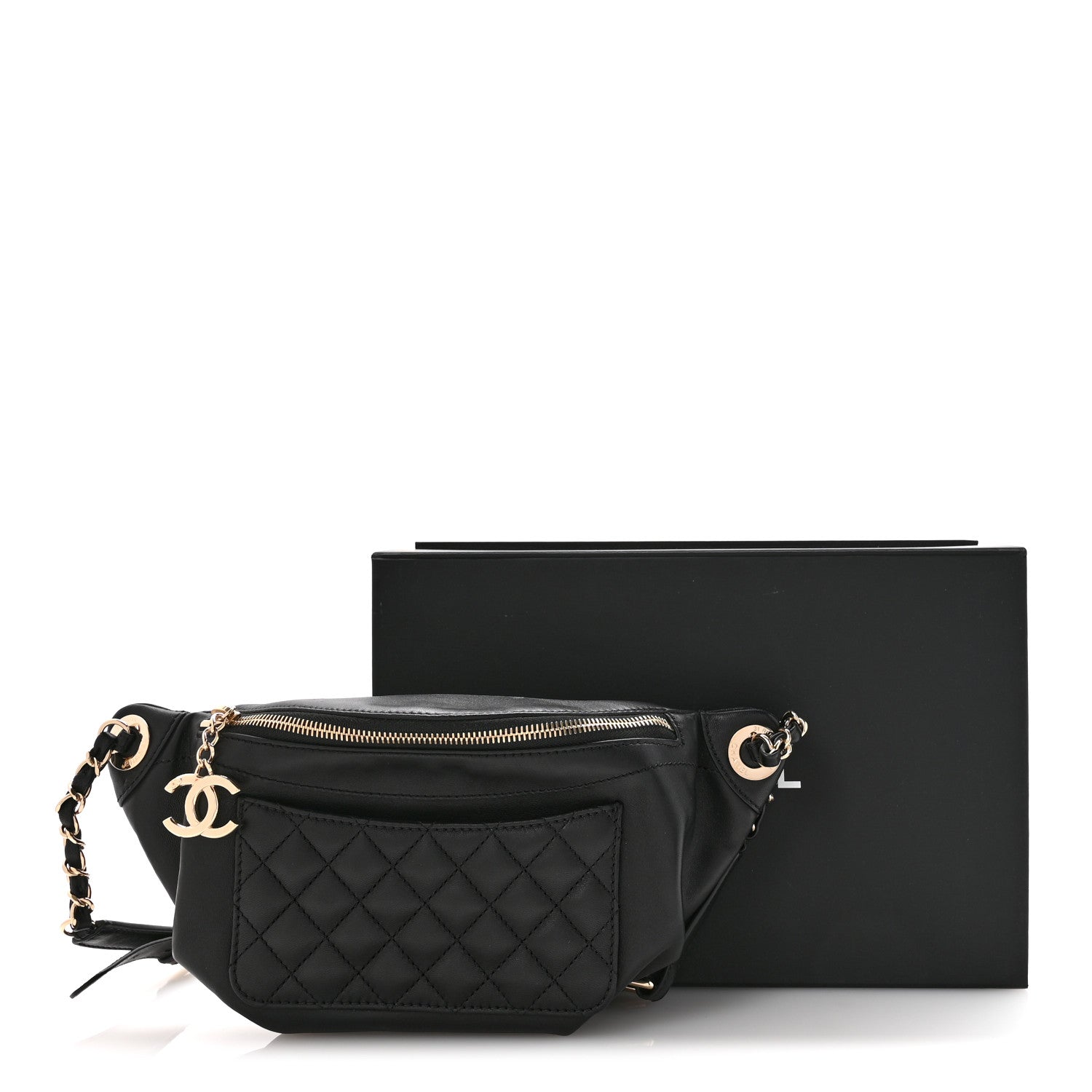 Lambskin Quilted Waist Bag Fanny Pack Black