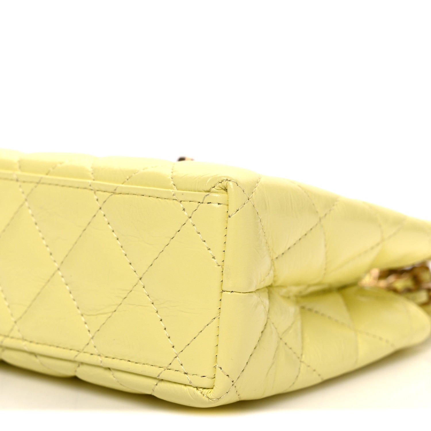 Shiny Aged Calfskin Quilted Nano Kelly Shopper Light Yellow