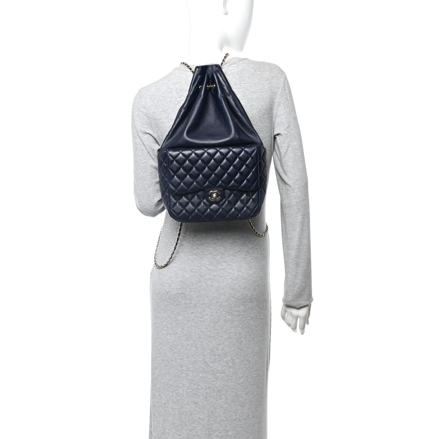 Lambskin Quilted Large In Seoul Backpack Navy