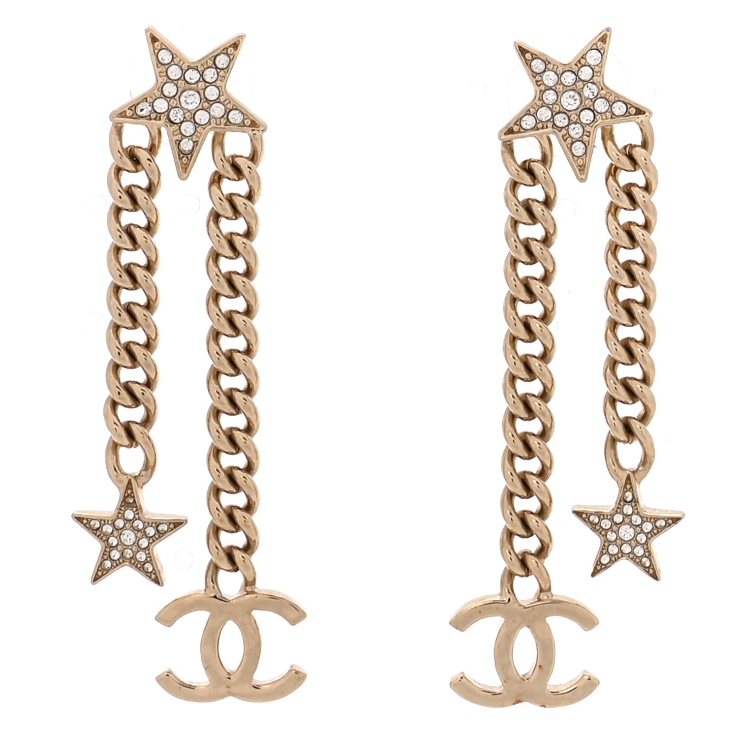 Crystal CC Star Chain Drop Earrings Gold