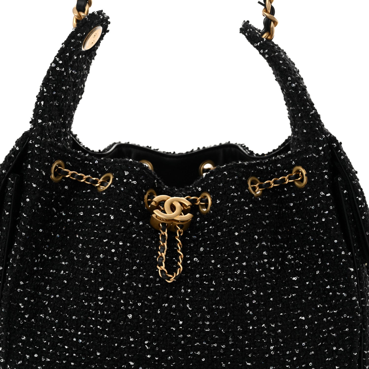 Tweed Quilted Small Chanel 25 Handbag Black