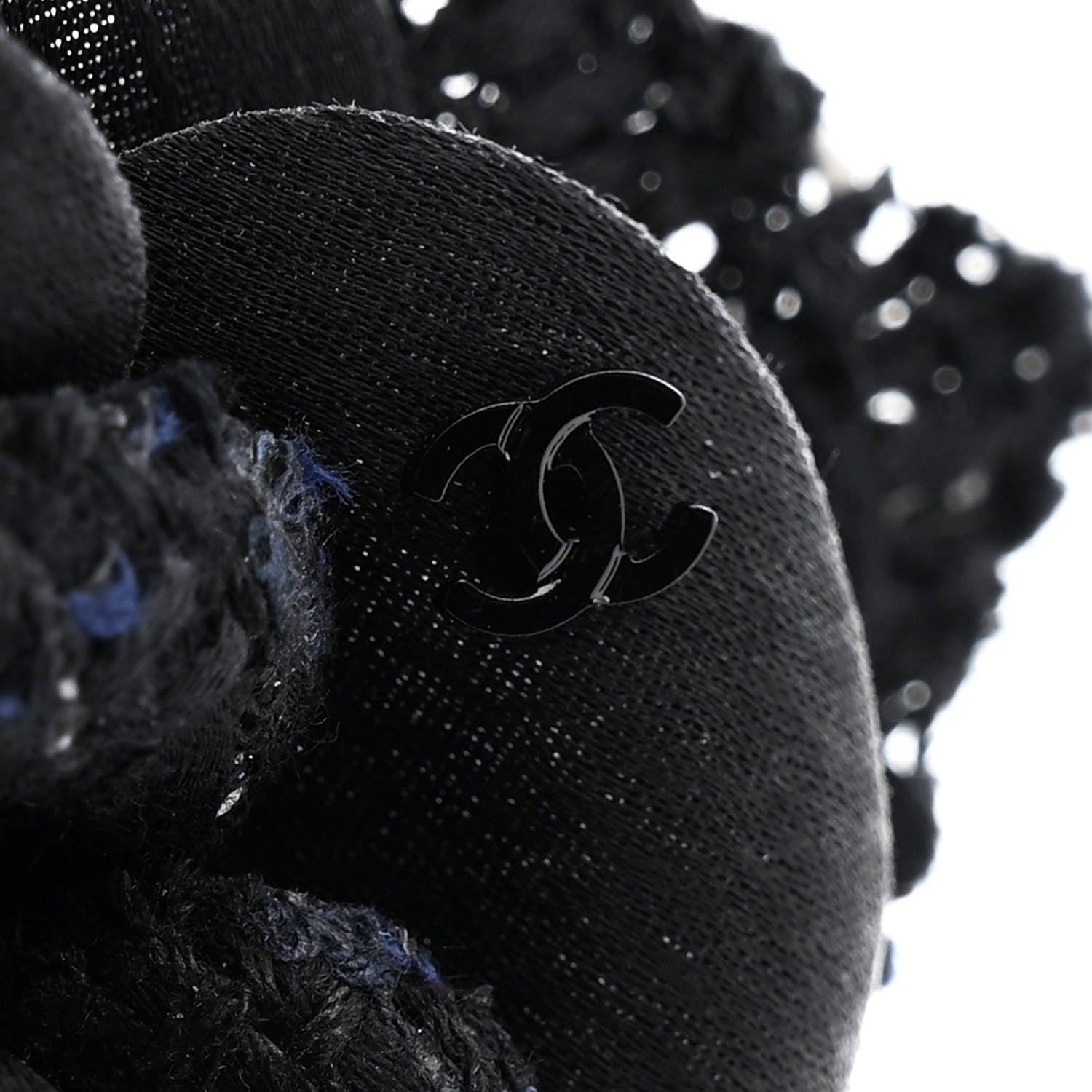 Tweed Camellia Pin Brooch Black White