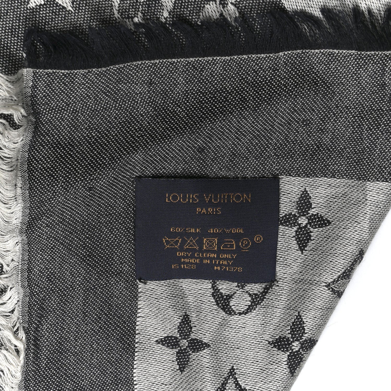 Silk Wool Monogram Denim Shawl Black