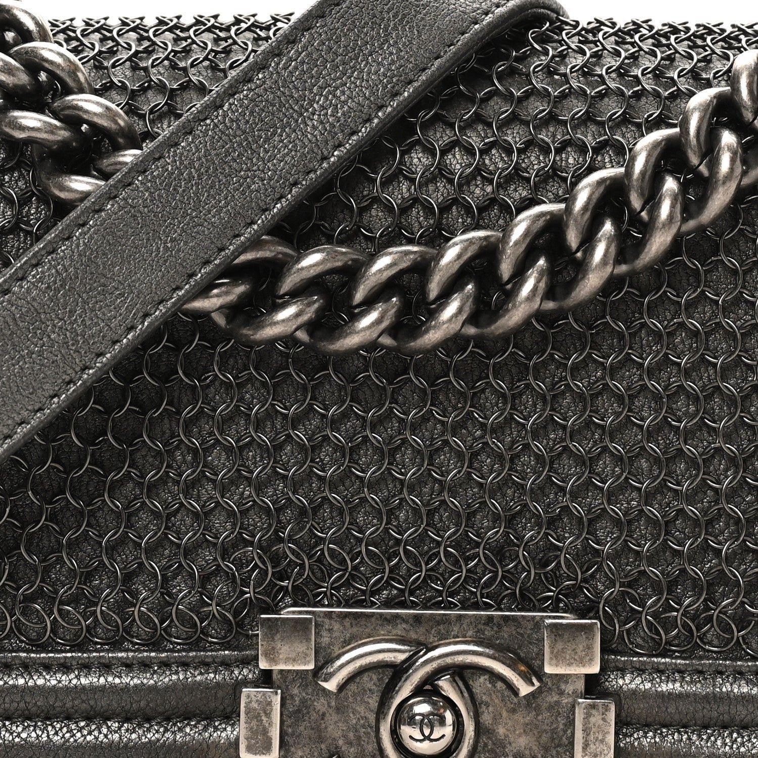 Goatskin Quilted Small Chain Mail Boy Flap Grey