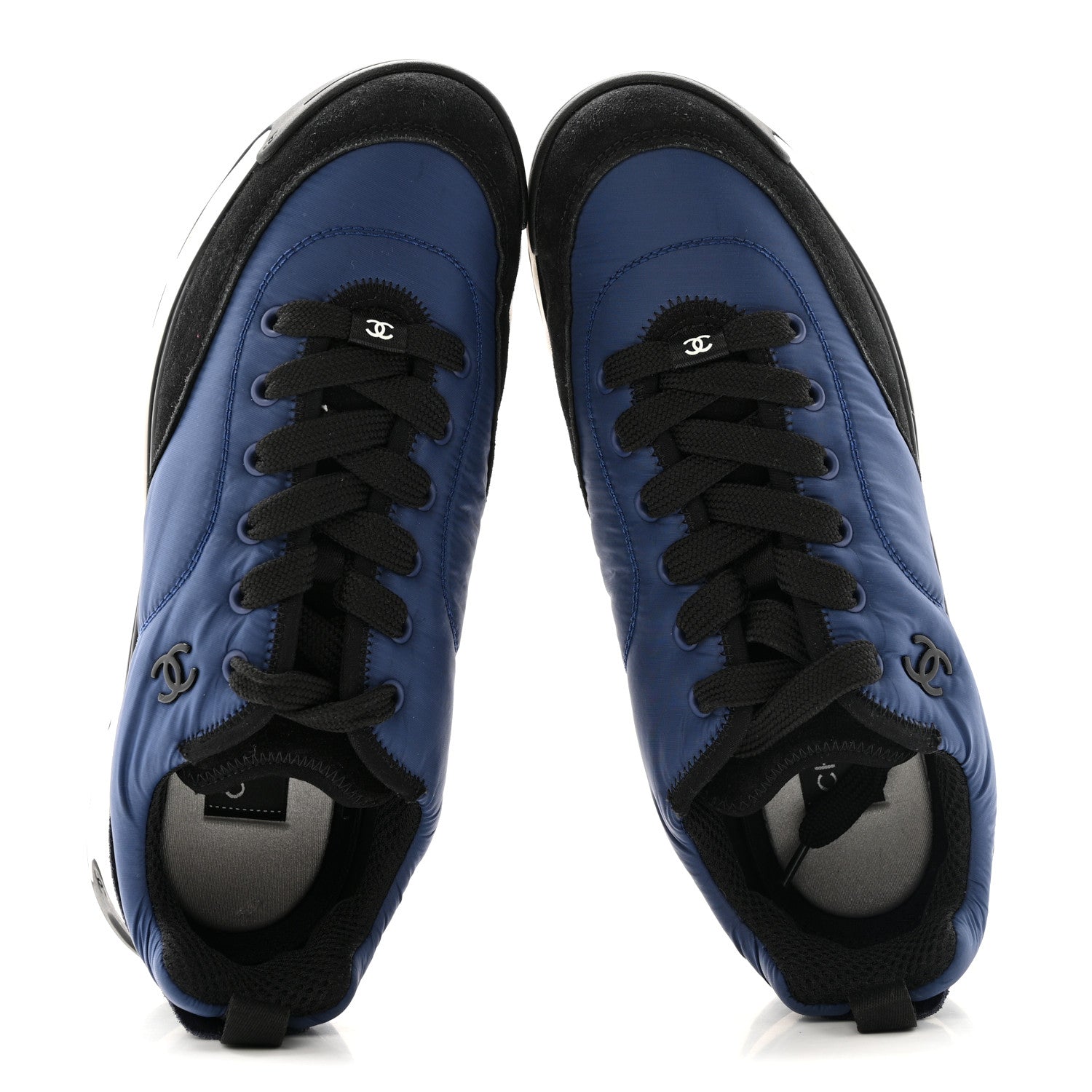 Nylon Suede Calfskin Womens Logo Sneakers 41 Dark Navy Blue