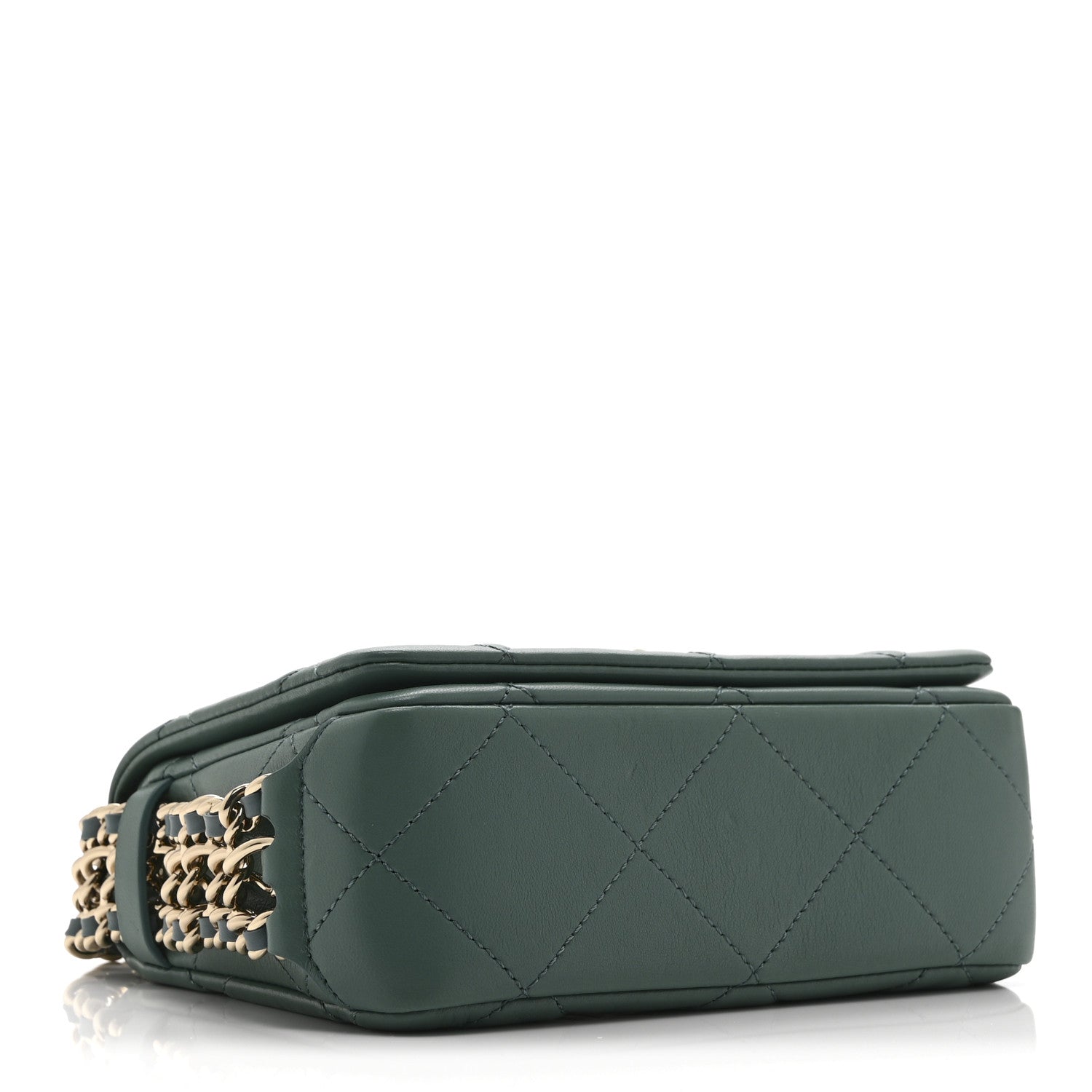 Lambskin Quilted Mini Chain Rows Flap  Green