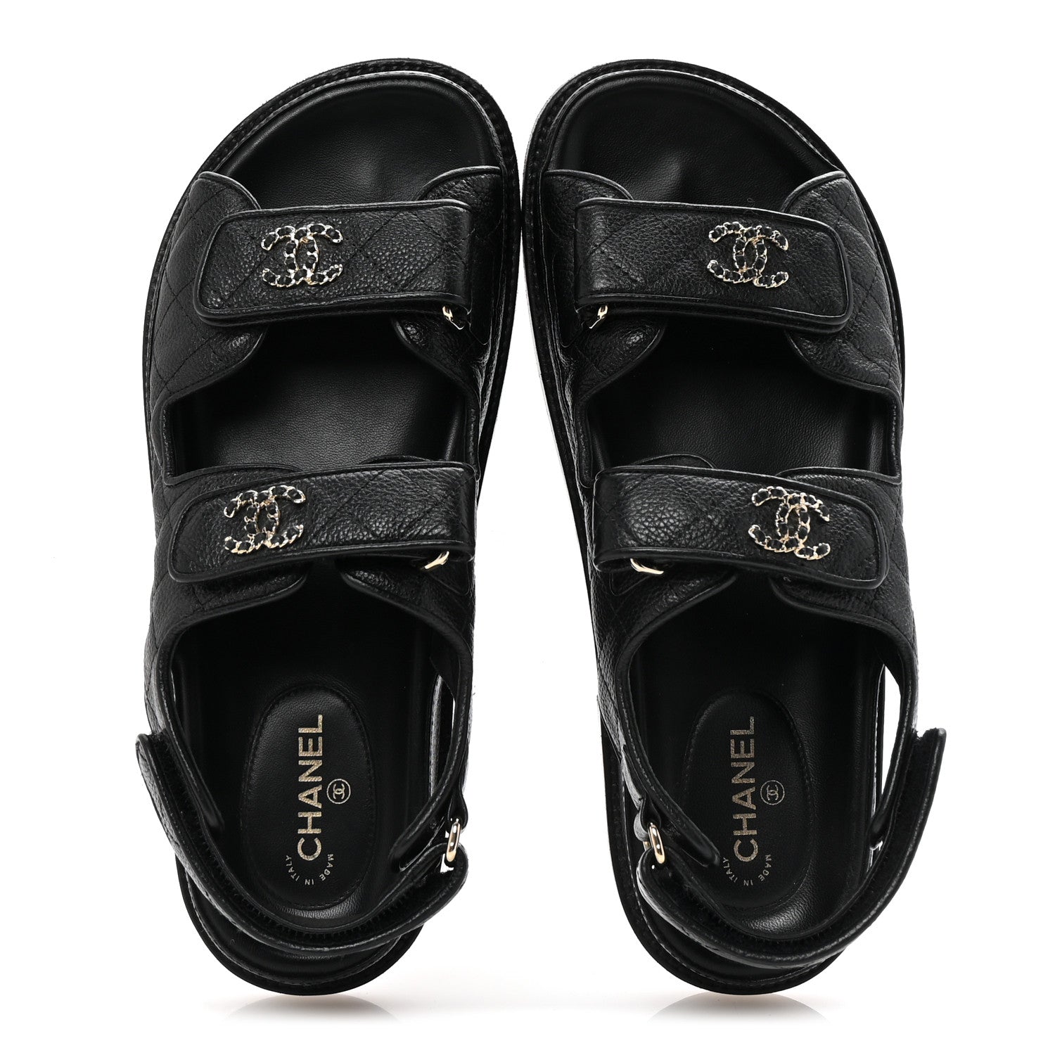 Grained Calfskin Velcro Dad Sandals 38 Black