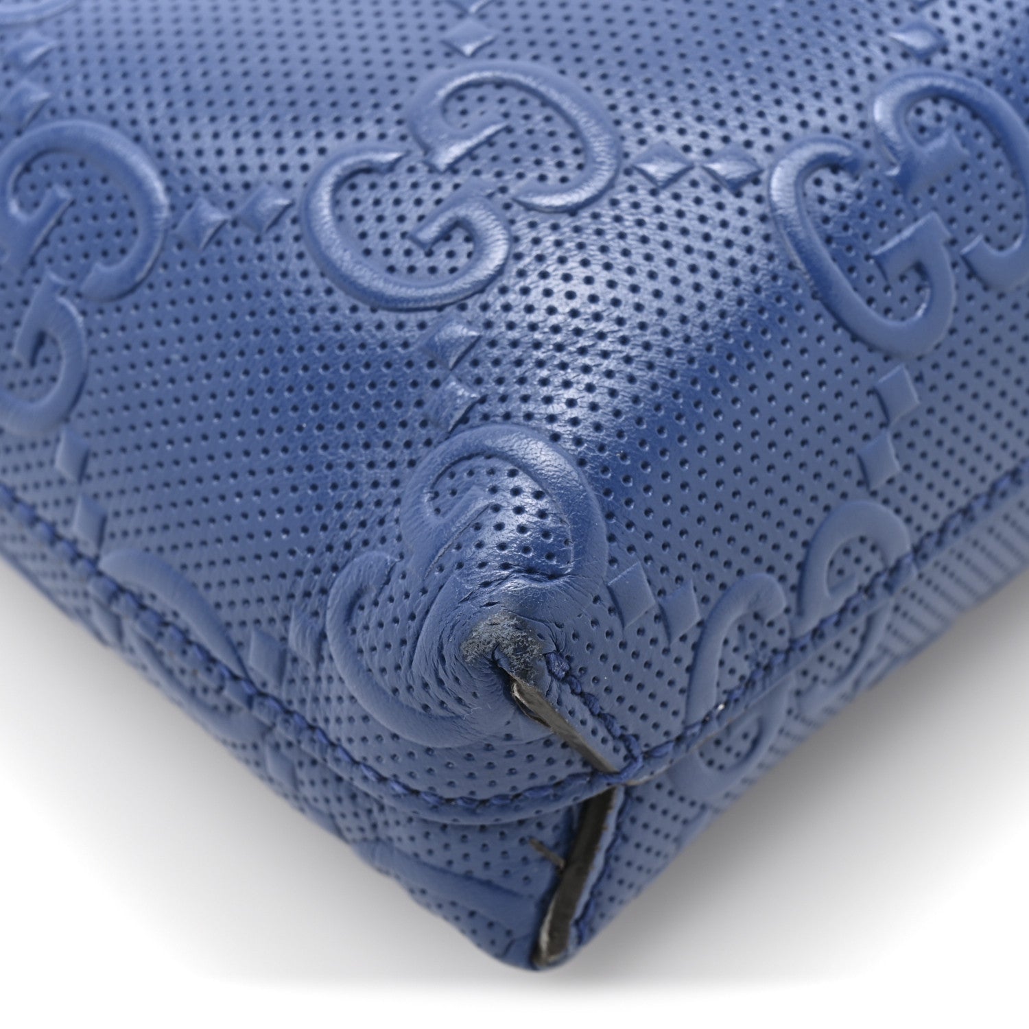 Calfskin GG Tennis Embossed Medium Wristlet Messenger Bag Intense Metal Blue