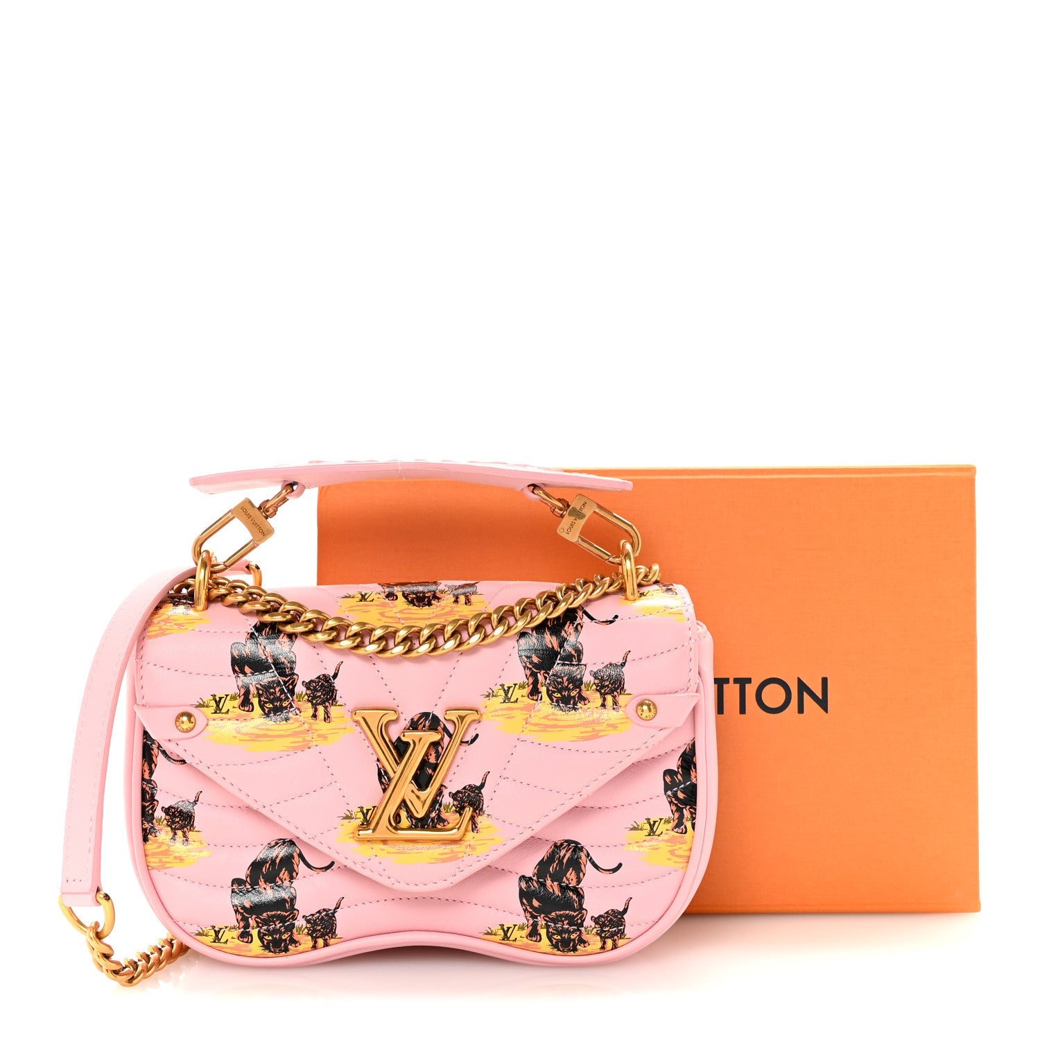Calfskin Leopard Print New Wave Chain PM Light Pink